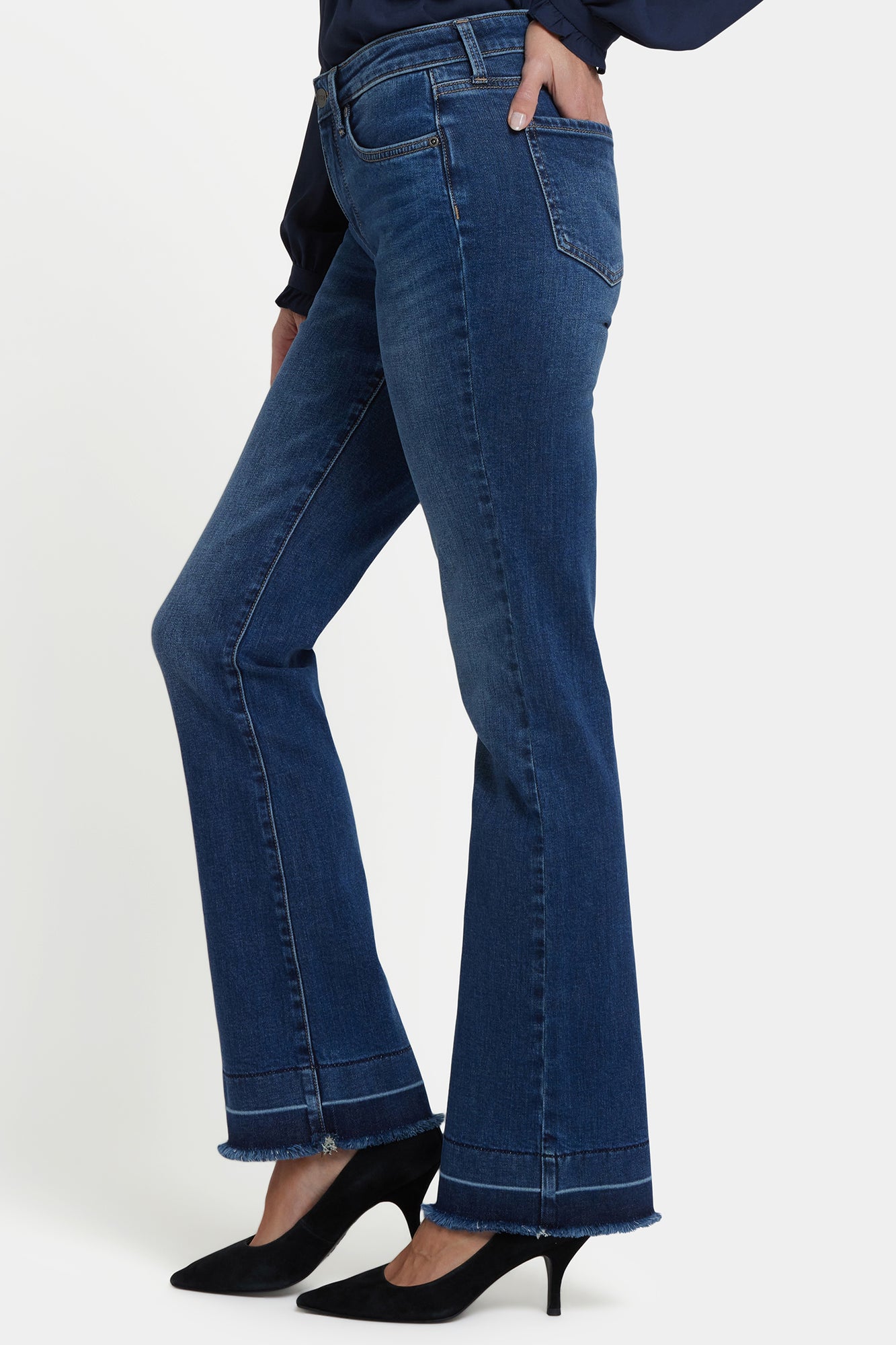 NYDJ Barbara Bootcut Jeans With Frayed Shadow Hems - Dark Loire