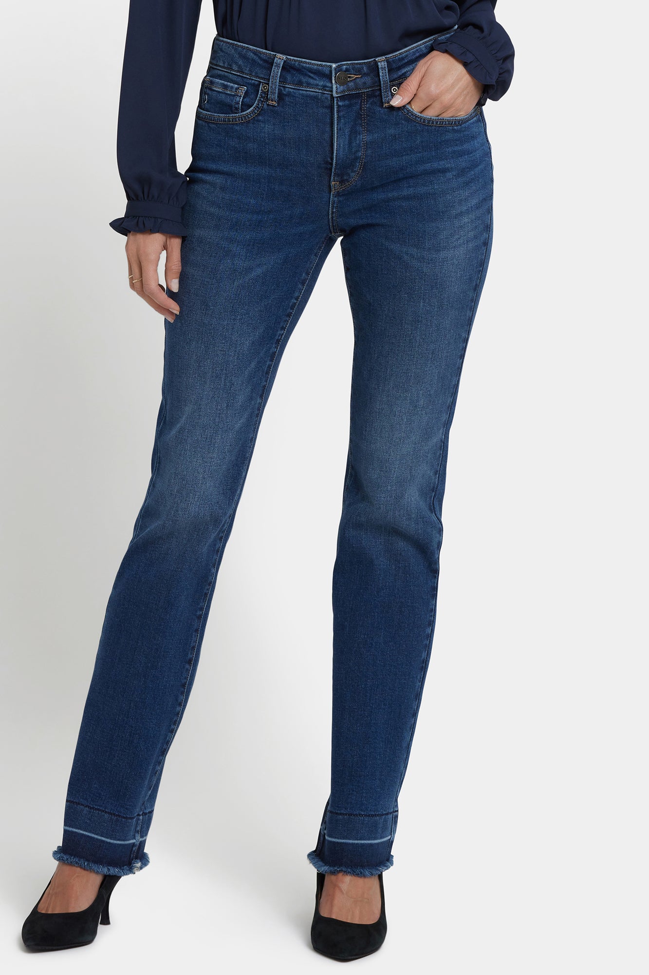 NYDJ Barbara Bootcut Jeans With Frayed Shadow Hems - Dark Loire