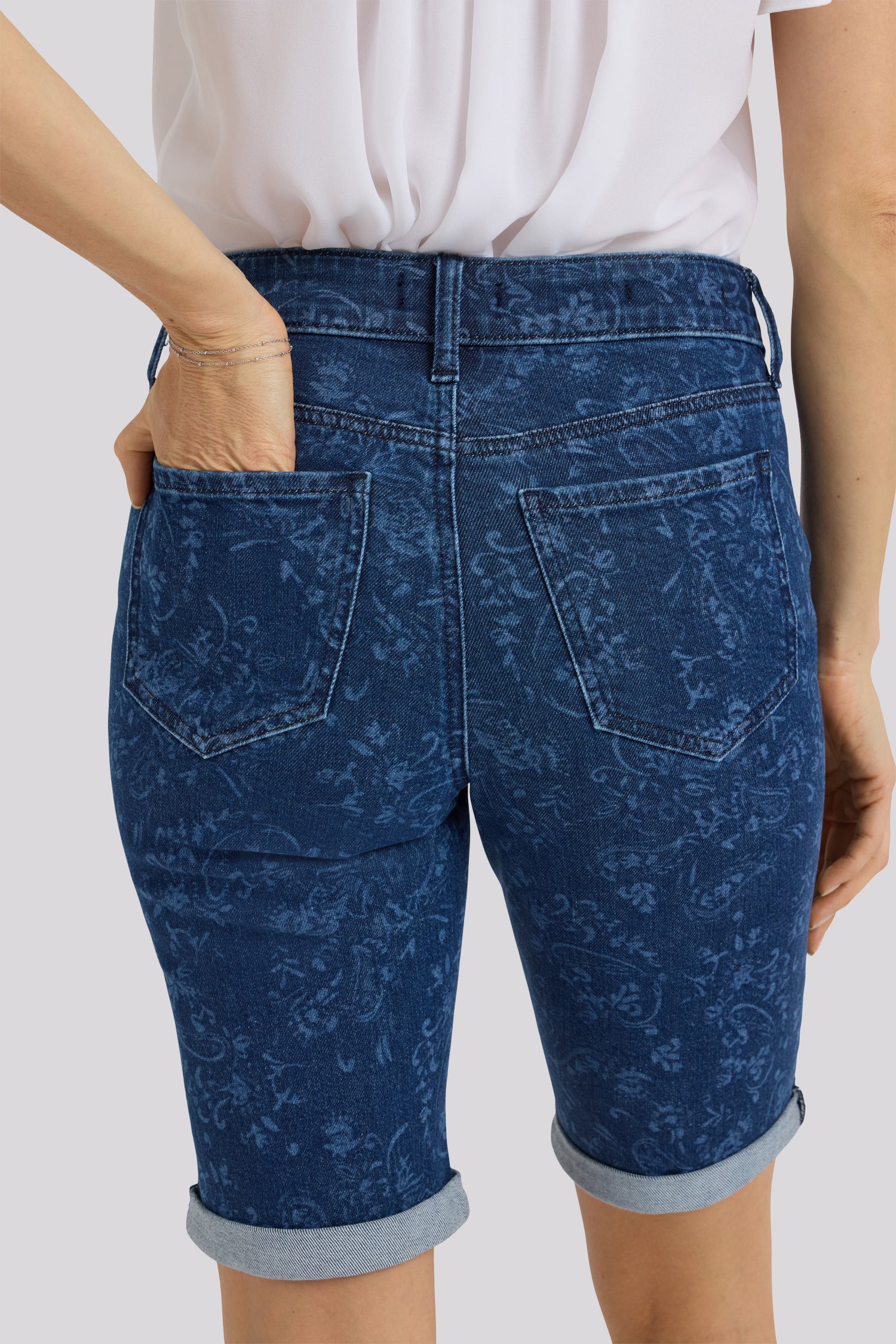Briella 11 Inch Denim Shorts With Roll Cuffs - Garden Paisley