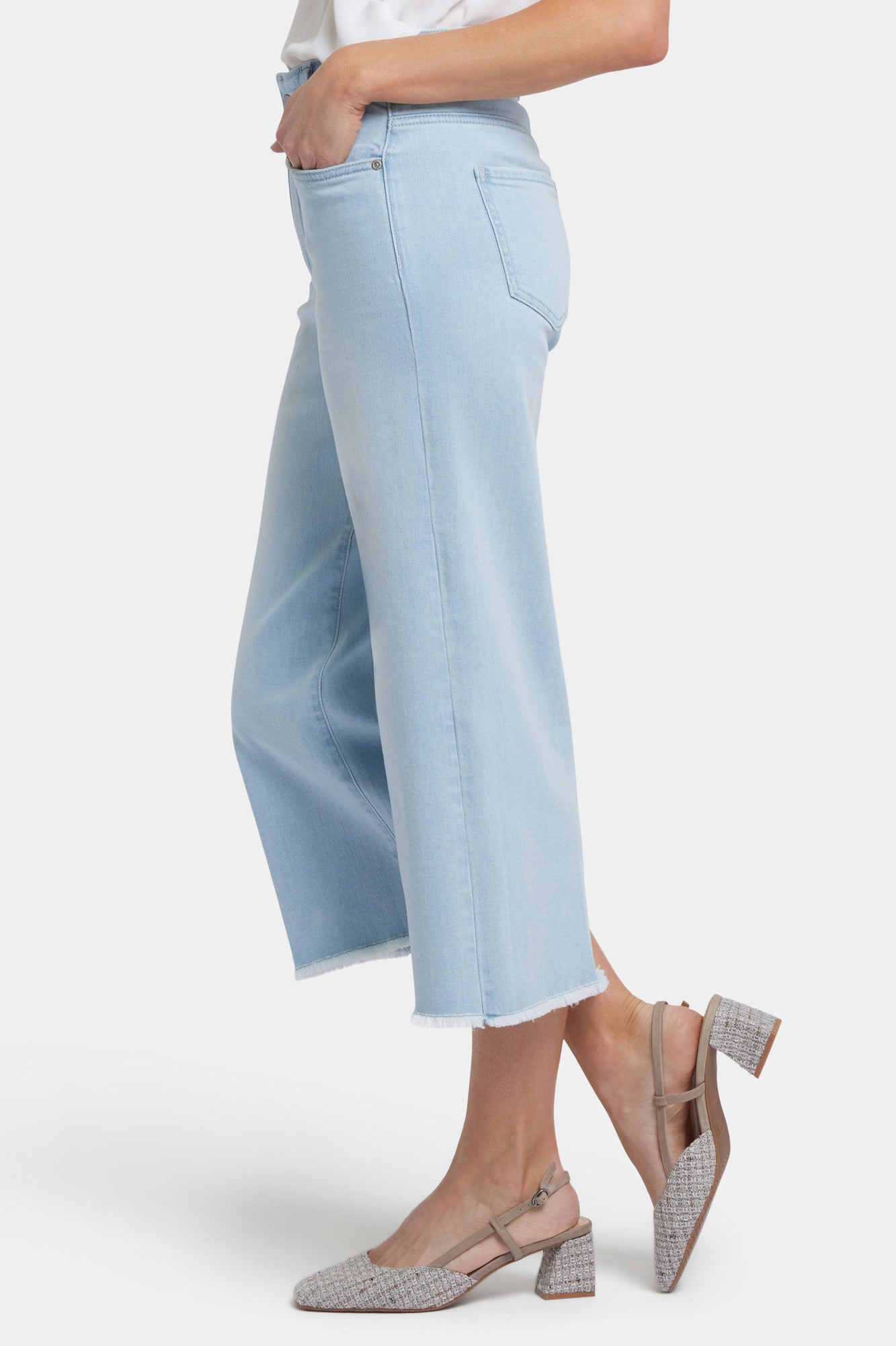 NYDJ Brigitte Wide Leg Capri Jeans With High Rise And Frayed Hems - Clear Waters