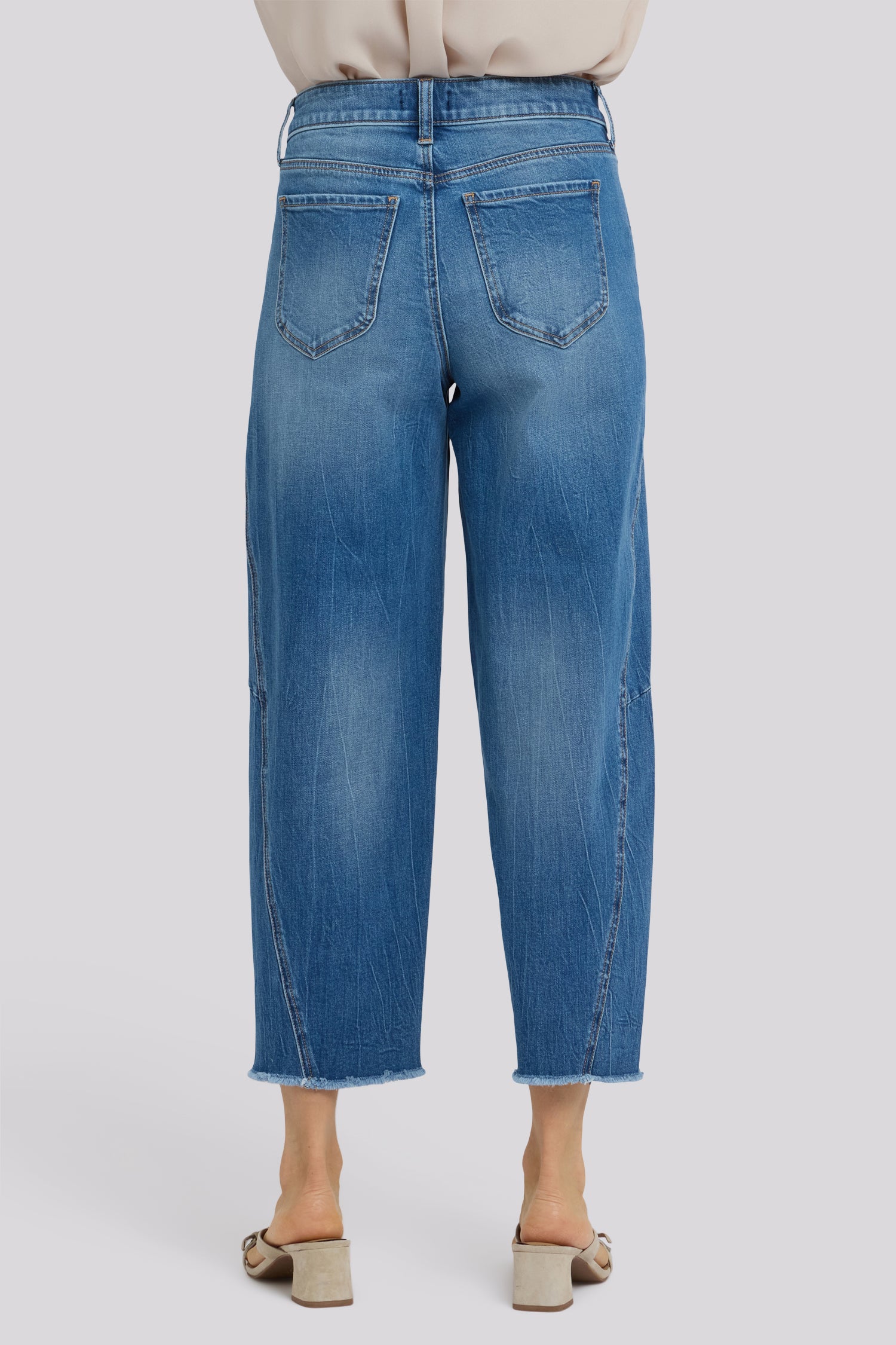 Alyssa Relaxed Crop Jeans With Side Panels And Frayed Hems