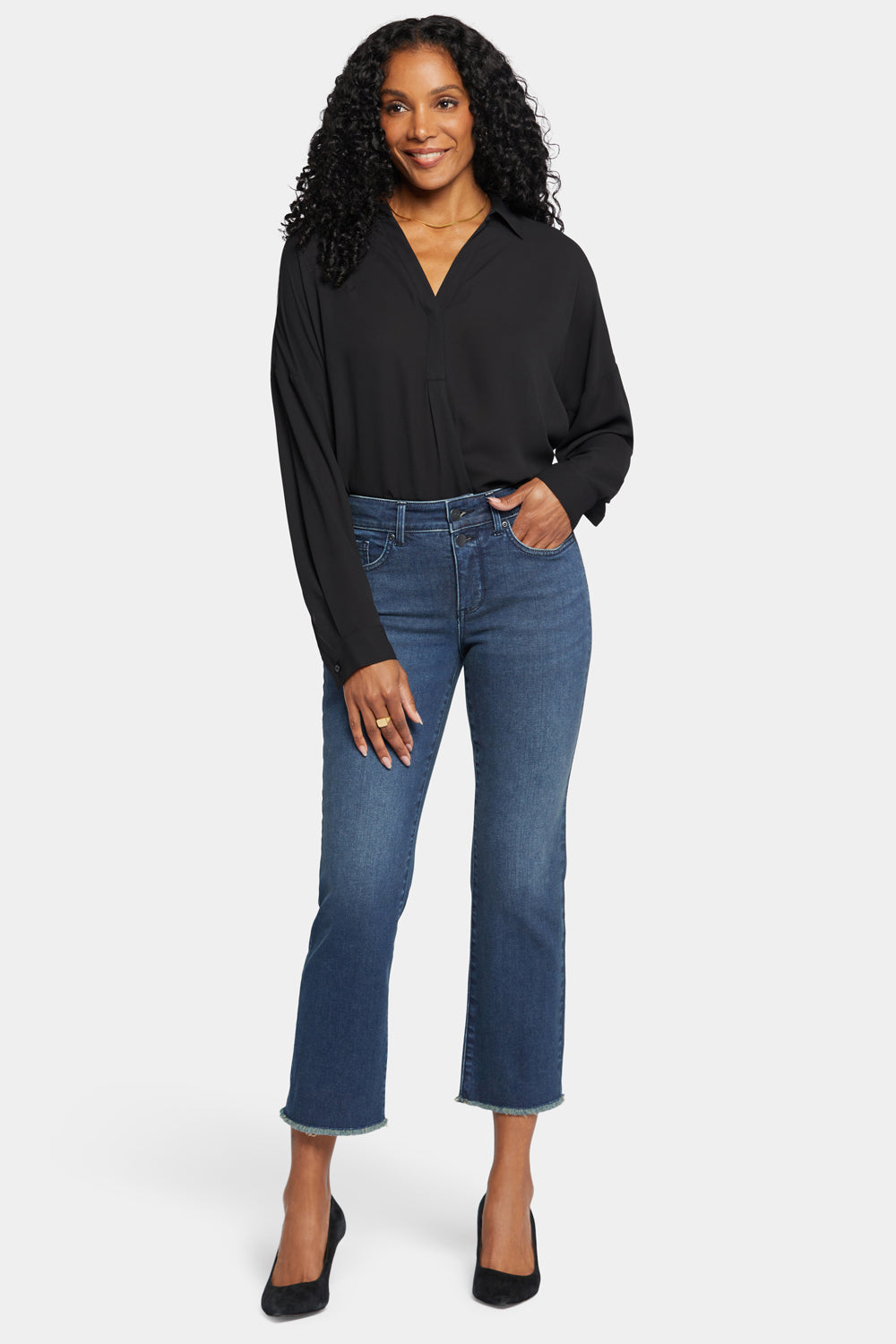 NYDJ Marilyn Straight Ankle Jeans With Double-Button Fly And Frayed Hems  - Precious
