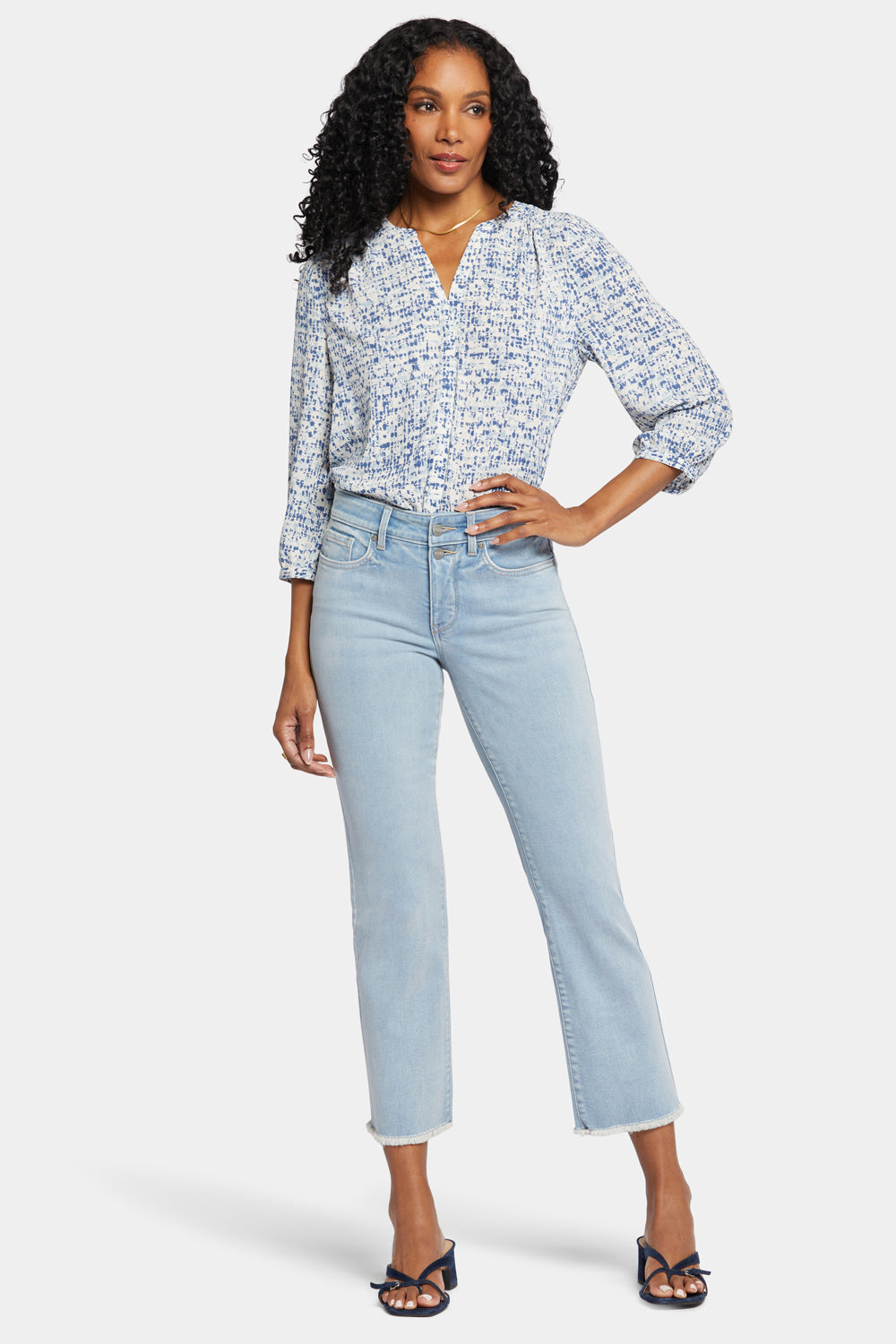 Marilyn Straight Ankle Jeans With Double-Button Fly And Frayed