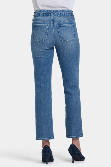 NYDJ Marilyn Straight Ankle Jeans With High Rise And Belt - Washed Crystal
