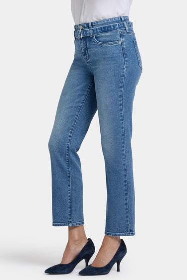NYDJ Marilyn Straight Ankle Jeans With High Rise And Belt - Washed Crystal