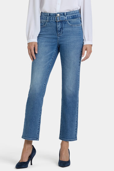 NYDJ Marilyn Straight Ankle Jeans With High Rise And Belt - Washed Crystal