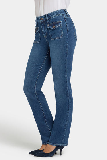 NYDJ Marilyn Straight Jeans With Front Button Flap Pockets - Lake Notre-Dame