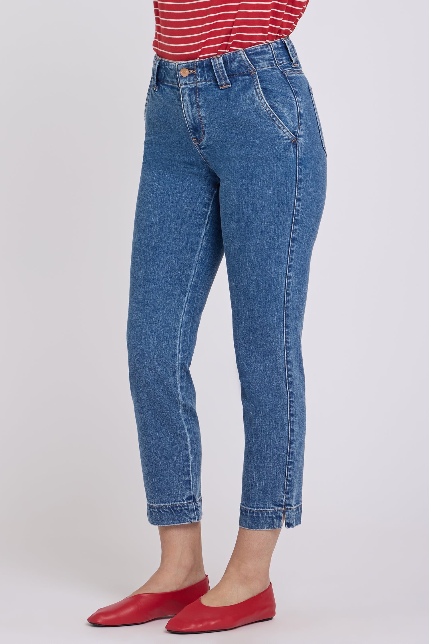 Sheri Slim Straight Ankle Jeans With Side Slits - Salton Blue | NYDJ