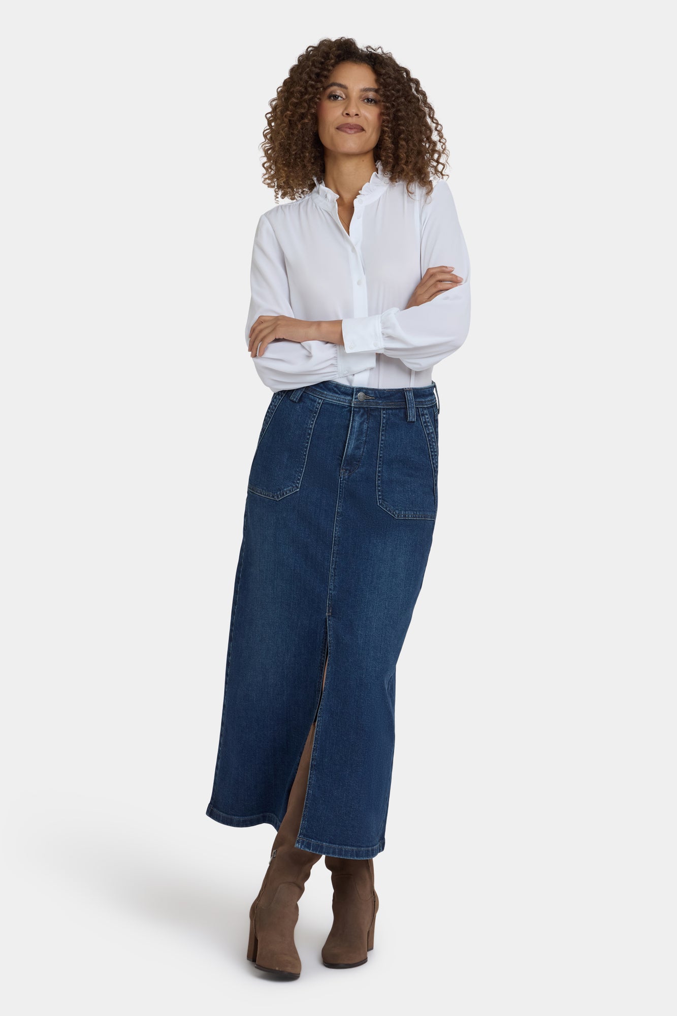 NYDJ High Rise Long Skirt With Utility Pockets And Center Front Slit - Louvre Sapphire