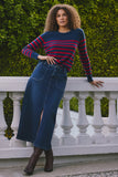 NYDJ High Rise Long Skirt With Utility Pockets And Center Front Slit - Louvre Sapphire