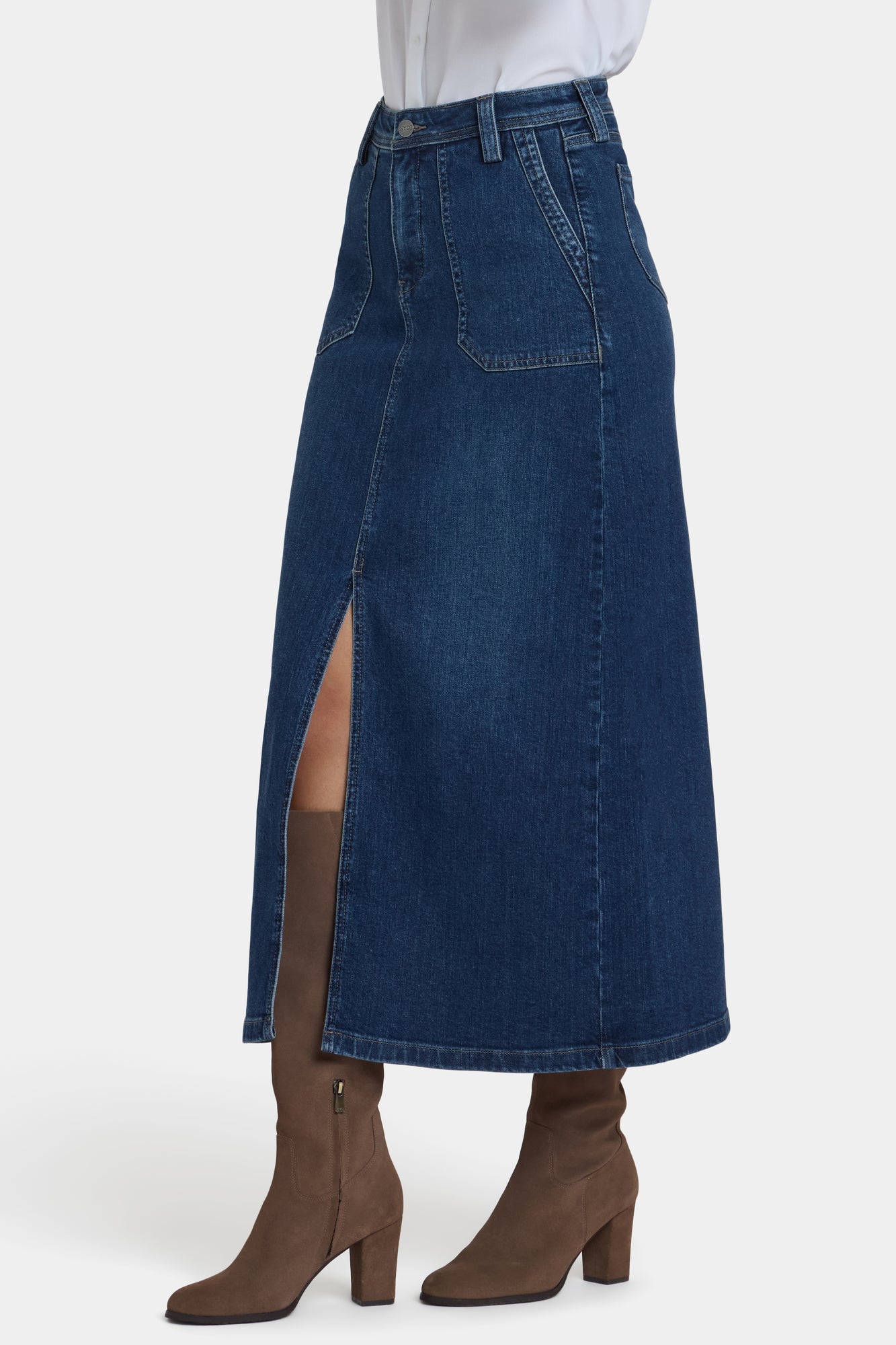 NYDJ High Rise Long Skirt With Utility Pockets And Center Front Slit - Louvre Sapphire
