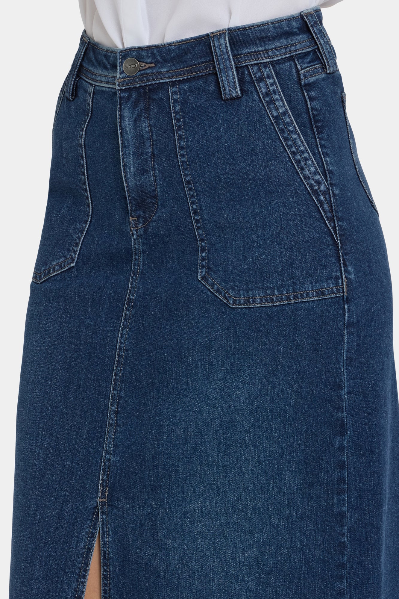 NYDJ High Rise Long Skirt With Utility Pockets And Center Front Slit - Louvre Sapphire