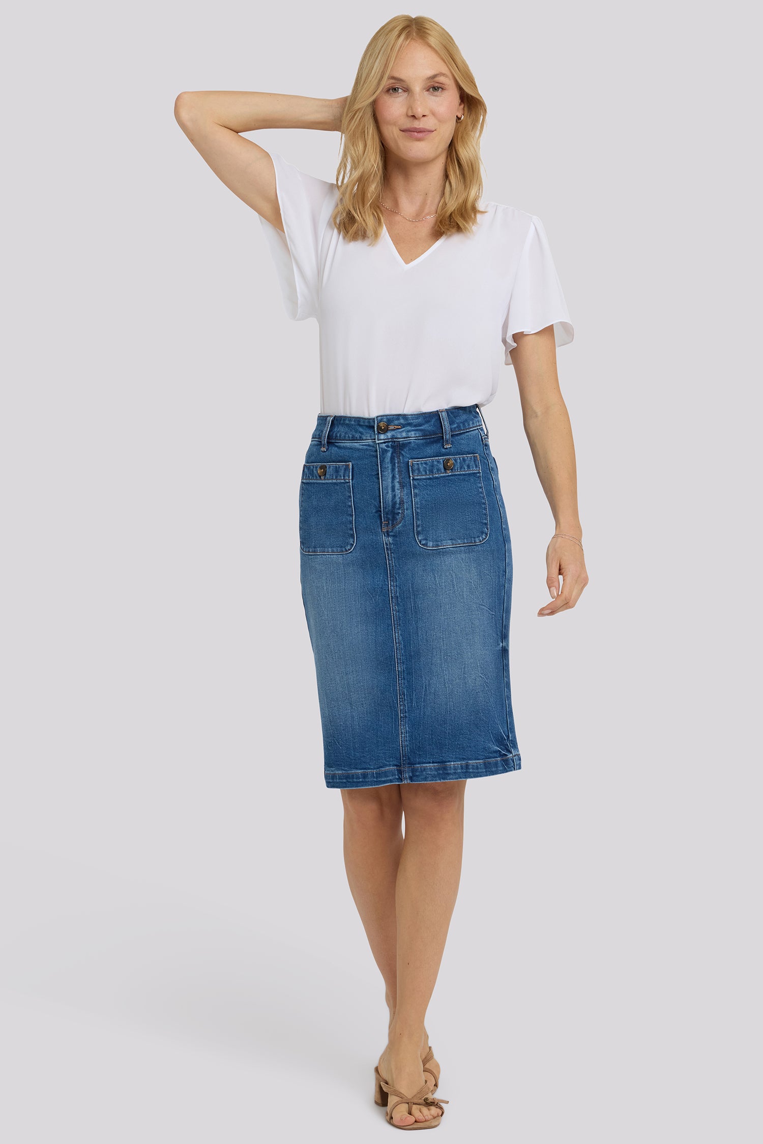 【HOUGA/ホウガ】jean skirt tops High Rise Denim Skirt With Rounded Patch Pockets - Wild River Blue