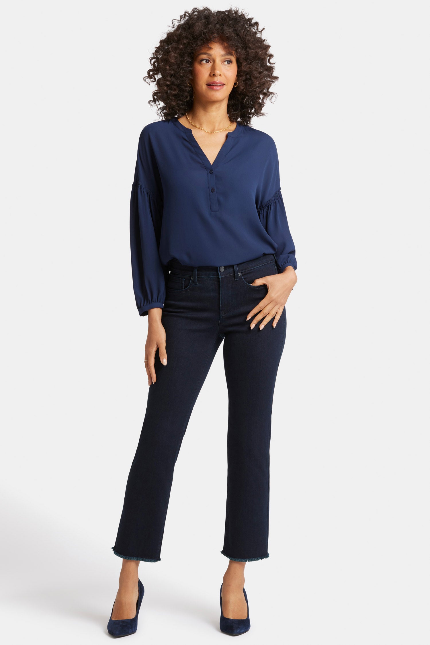 Marilyn Straight Ankle Jeans With Frayed Hems - Midnight