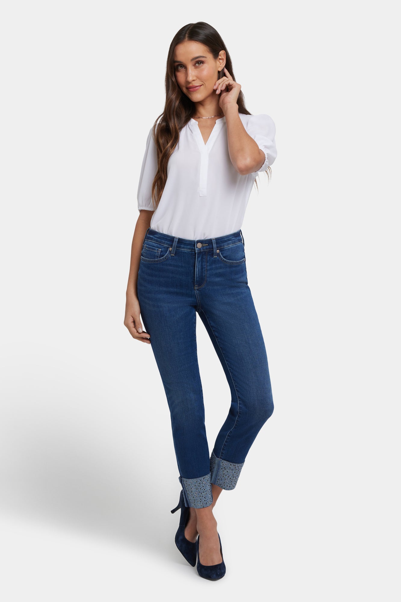 NYDJ Sheri Slim Ankle Jeans With Rhinestone Cuffs - Vintage Lapis