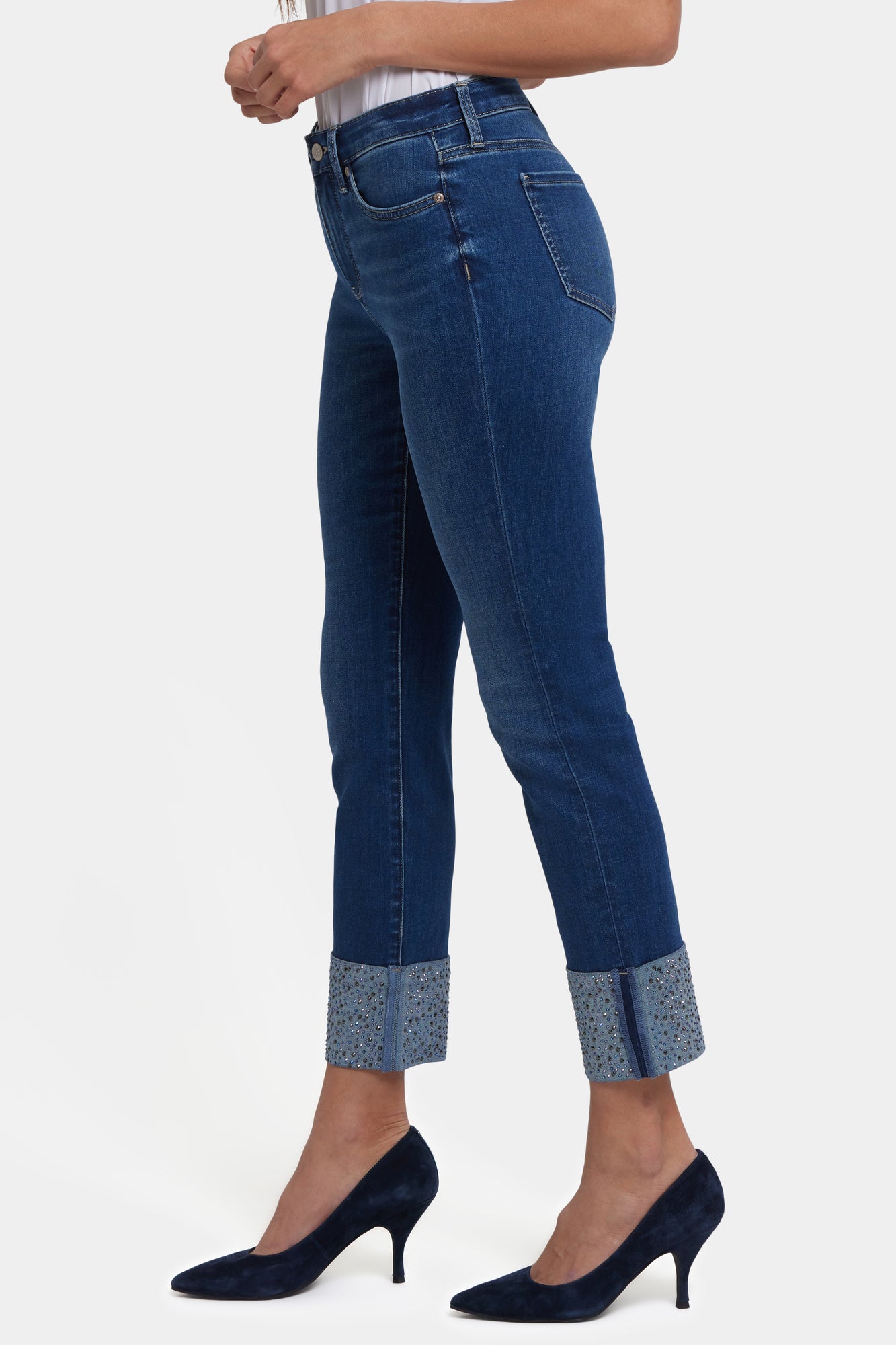 NYDJ Sheri Slim Ankle Jeans With Rhinestone Cuffs - Vintage Lapis