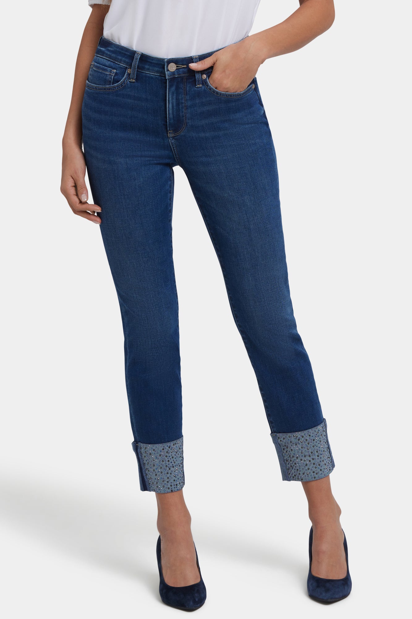NYDJ Sheri Slim Ankle Jeans With Rhinestone Cuffs - Vintage Lapis
