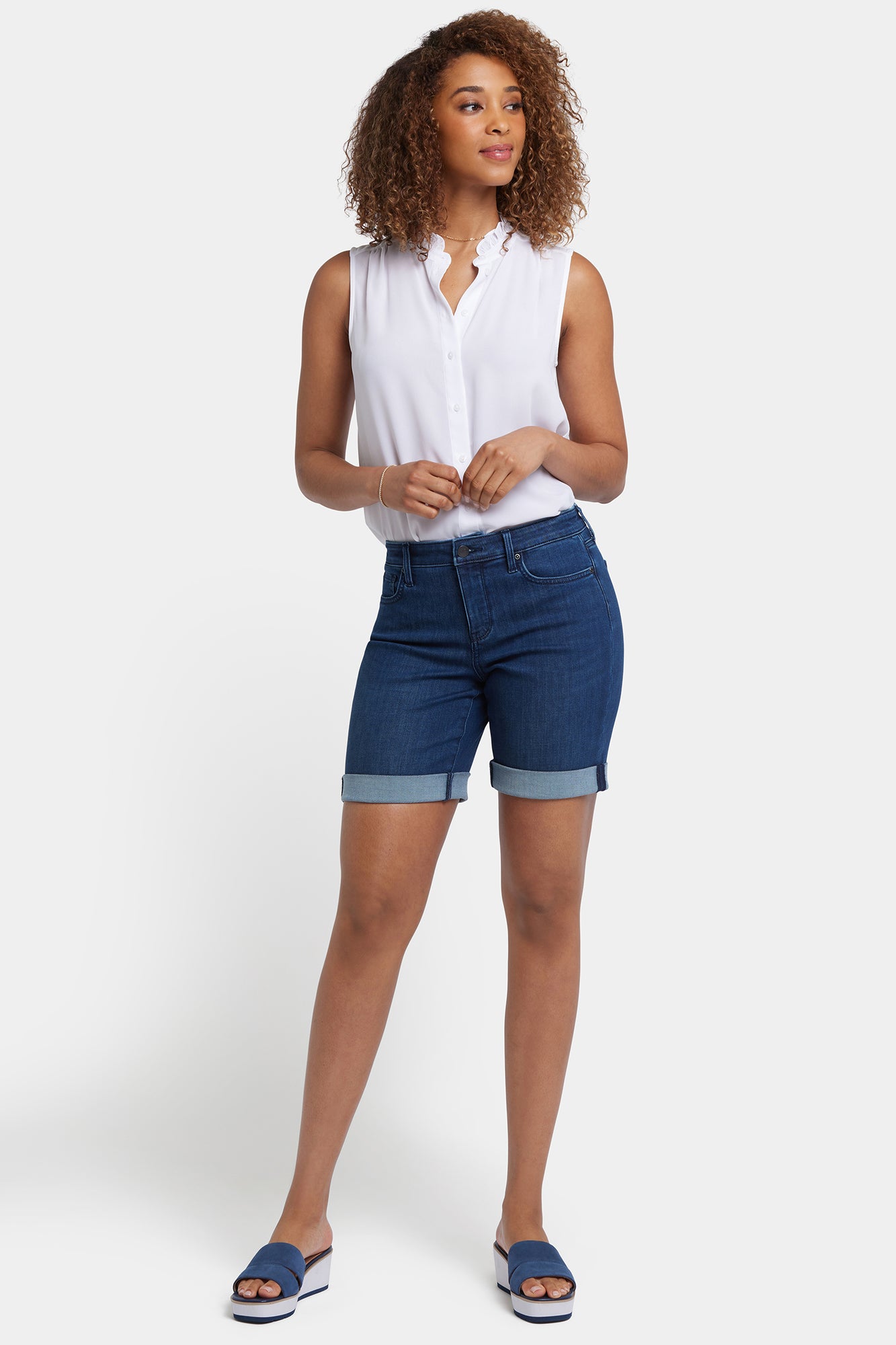 NYDJ Diana Relaxed Denim Shorts With Roll Cuffs - Ibiza Blues