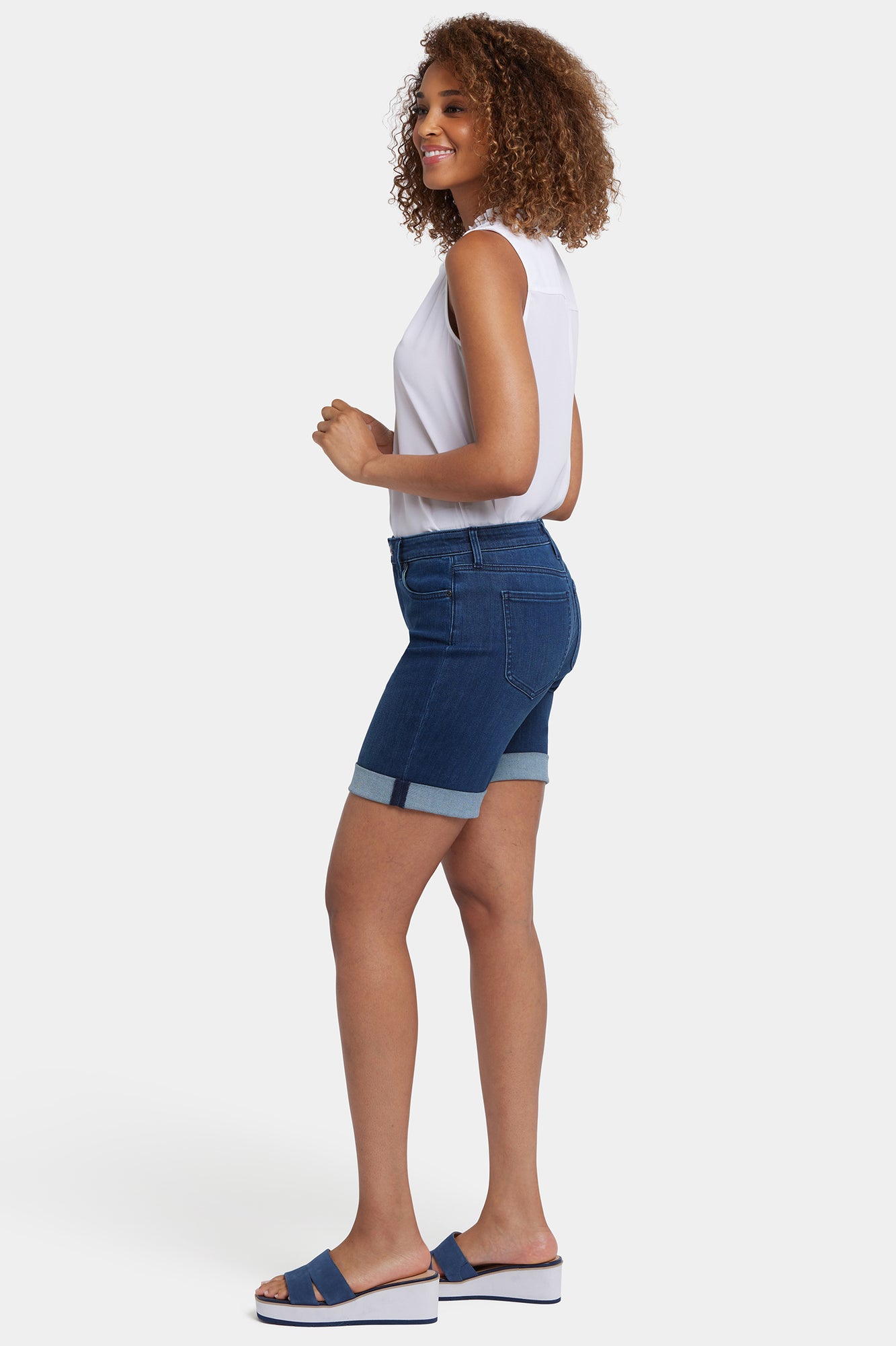 NYDJ Diana Relaxed Denim Shorts With Roll Cuffs - Ibiza Blues