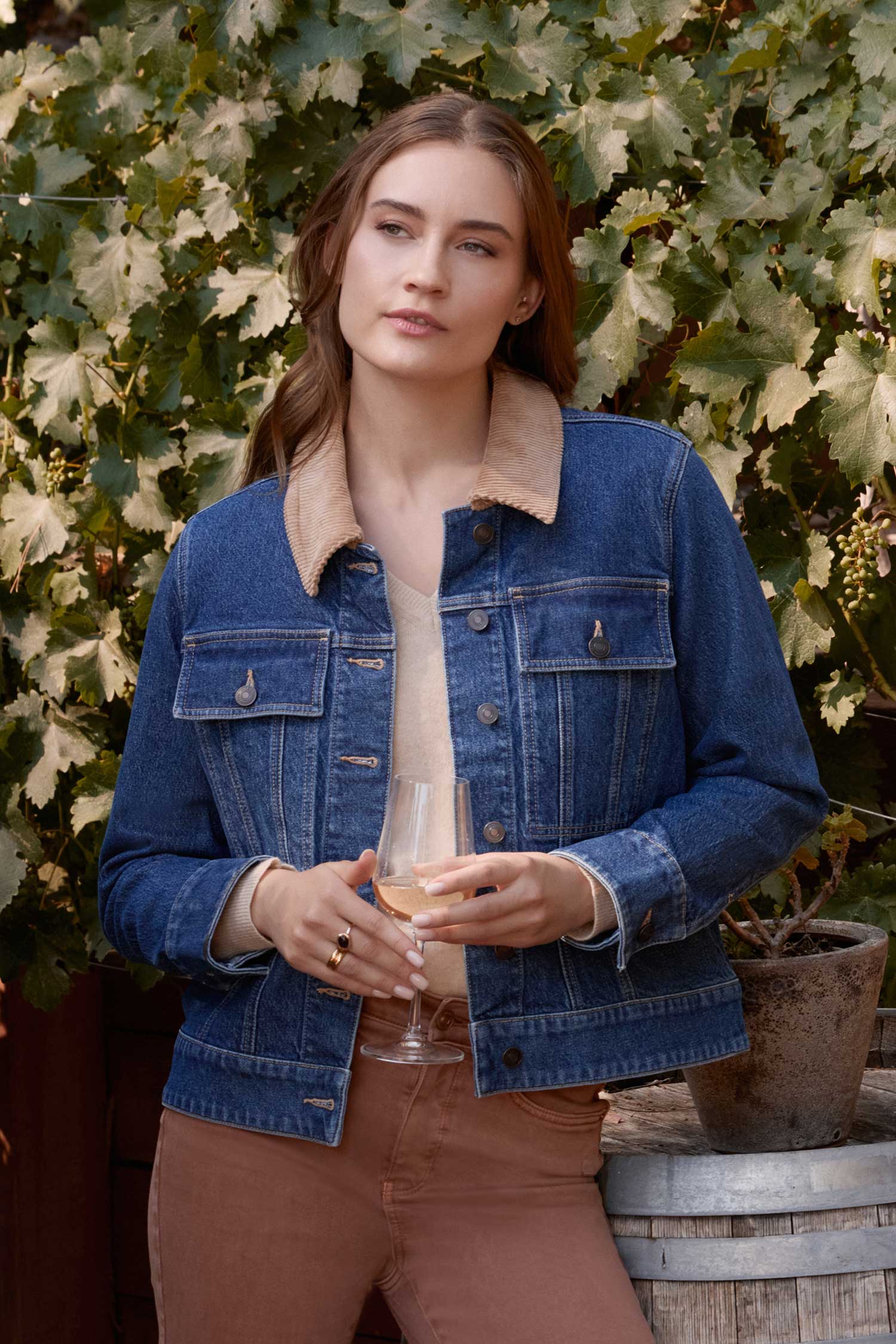 ジャケット・アウター CHRONOIZM BYCOLOR DENIM JACKET Denim Jacket With Corduroy Collar - Sea Holly Blue | NYDJ