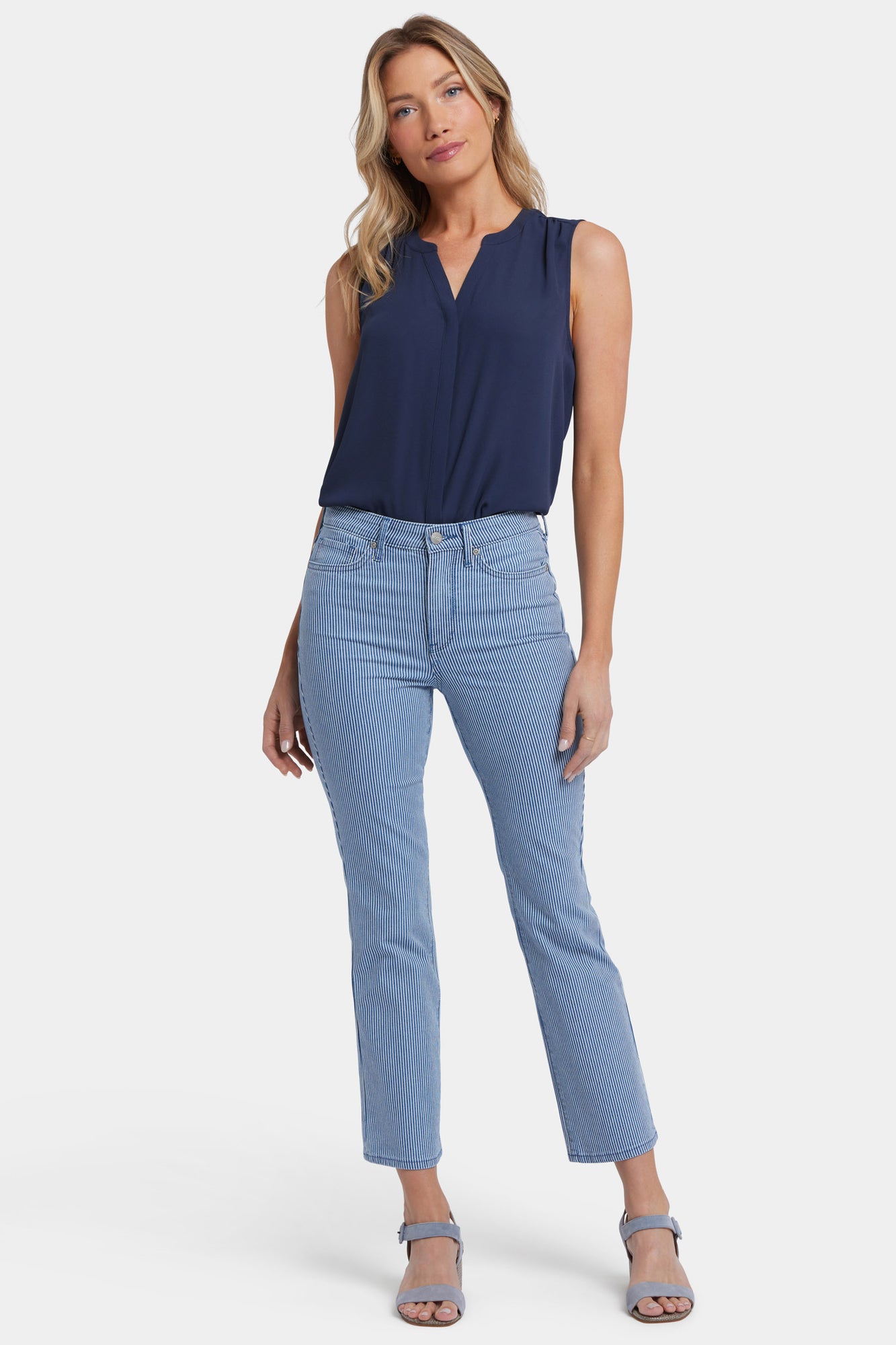 NYDJ Billie Mini Bootcut Ankle Jeans With High Rise - Villa Vista Stripe
