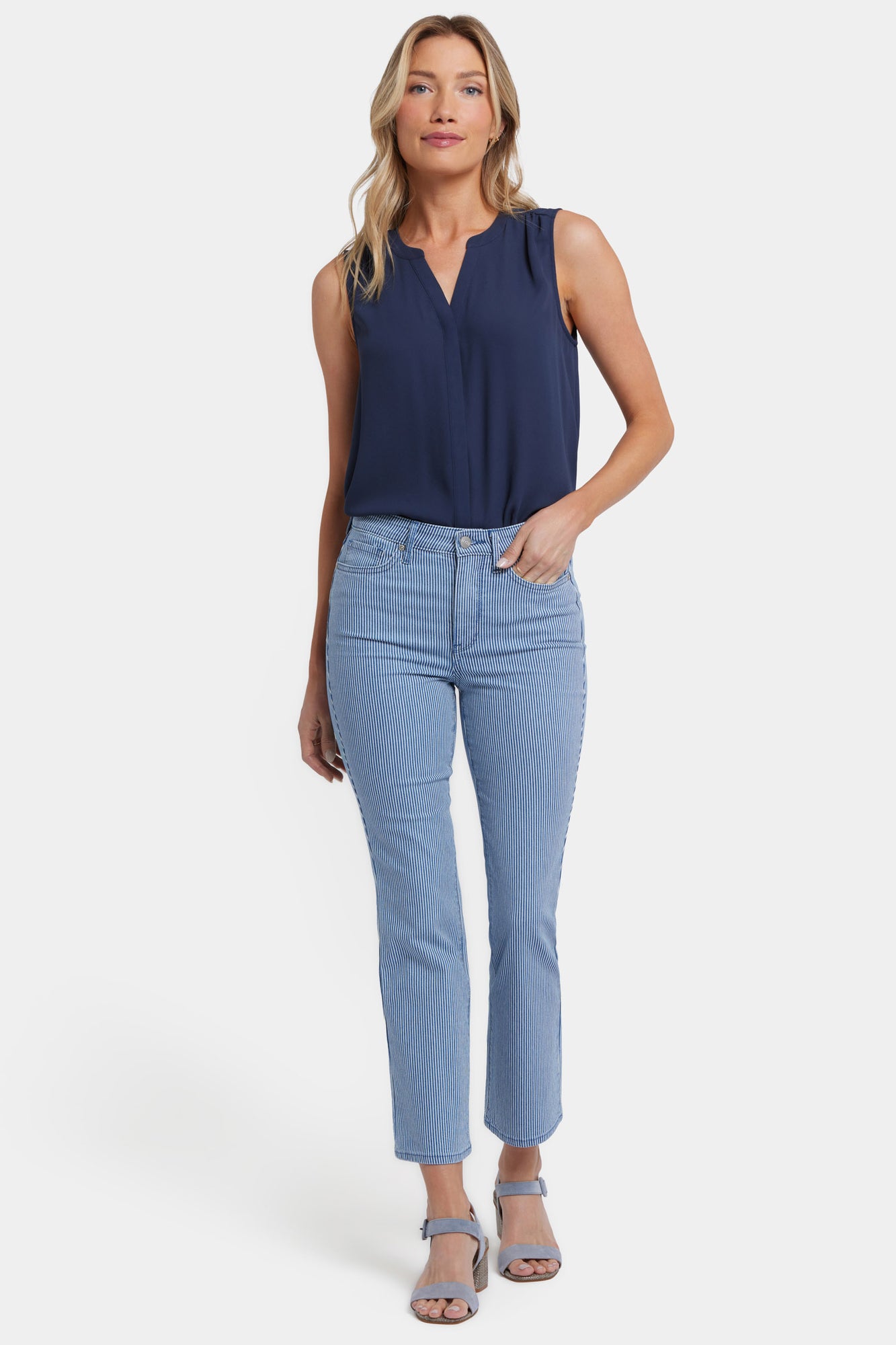 NYDJ Billie Mini Bootcut Ankle Jeans With High Rise - Villa Vista Stripe