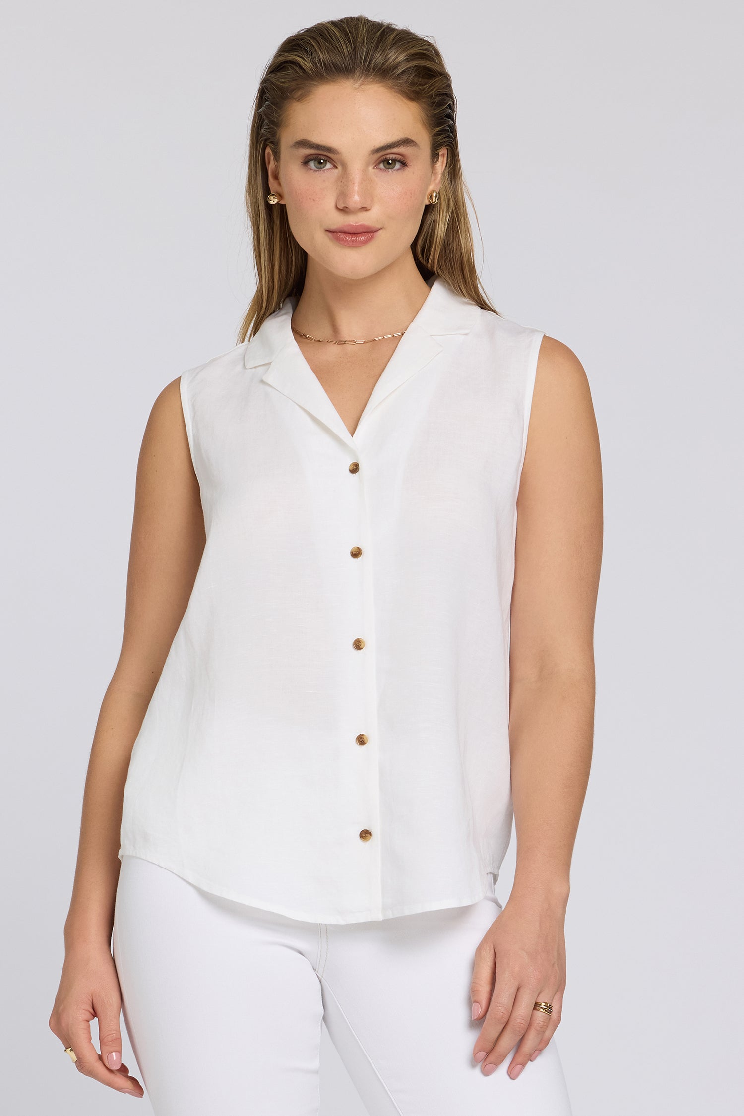 Gabrielle Sleeveless Blouse In Linen - Optic White White | NYDJ