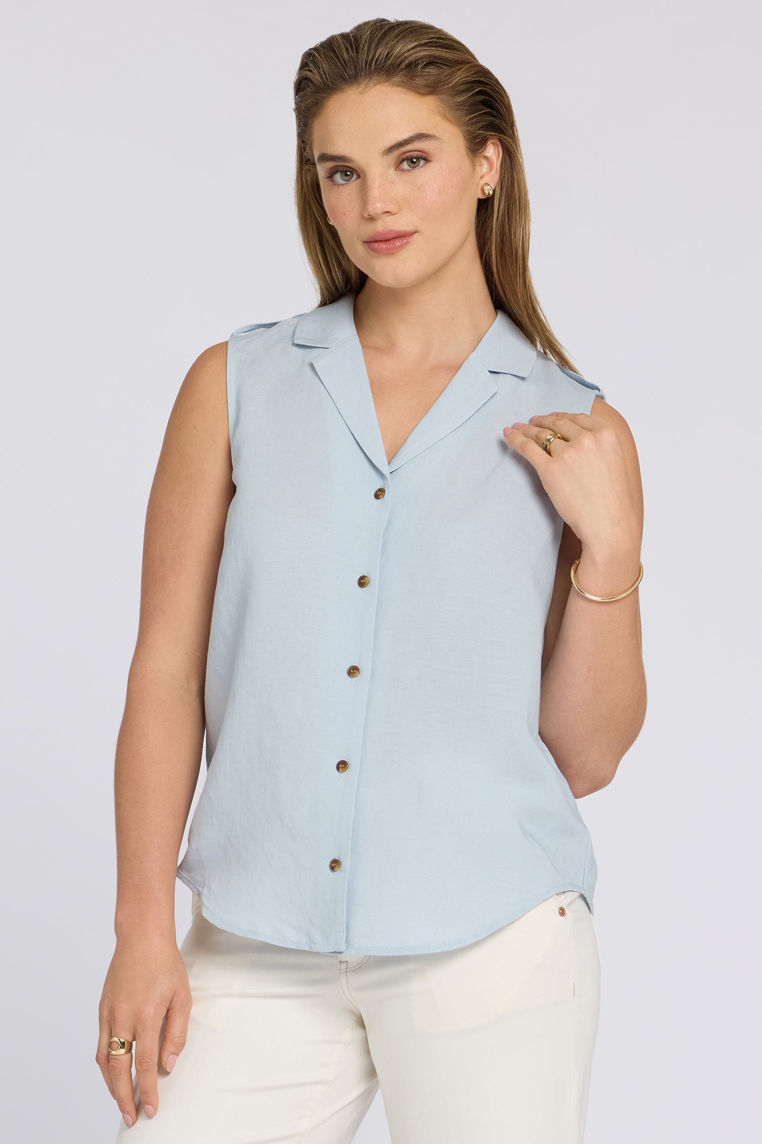 Gabrielle Sleeveless Blouse In Linen - Blue Clover Blue | NYDJ