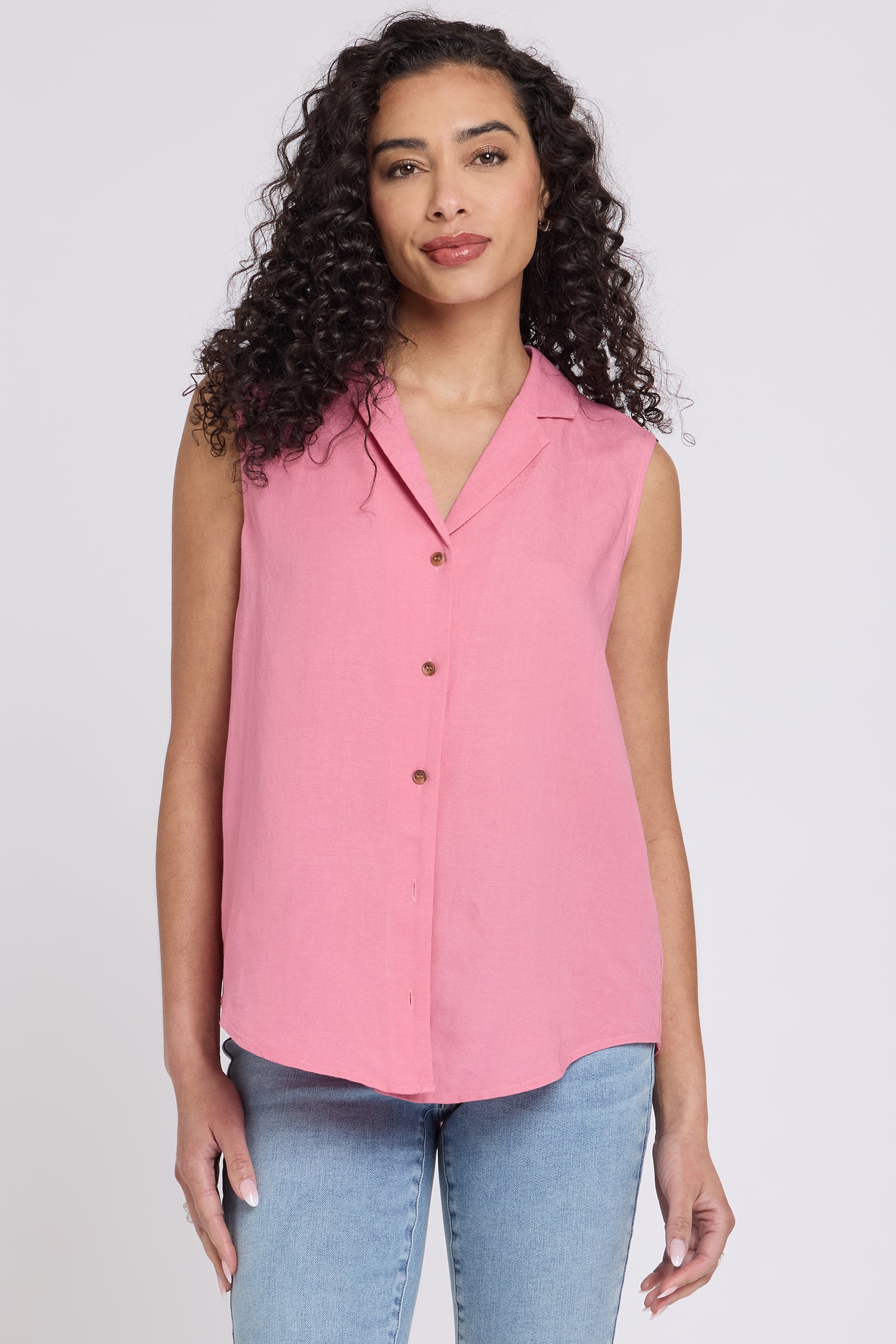 Gabrielle Sleeveless Blouse In Linen - Desert Rose Solid Colors | NYDJ