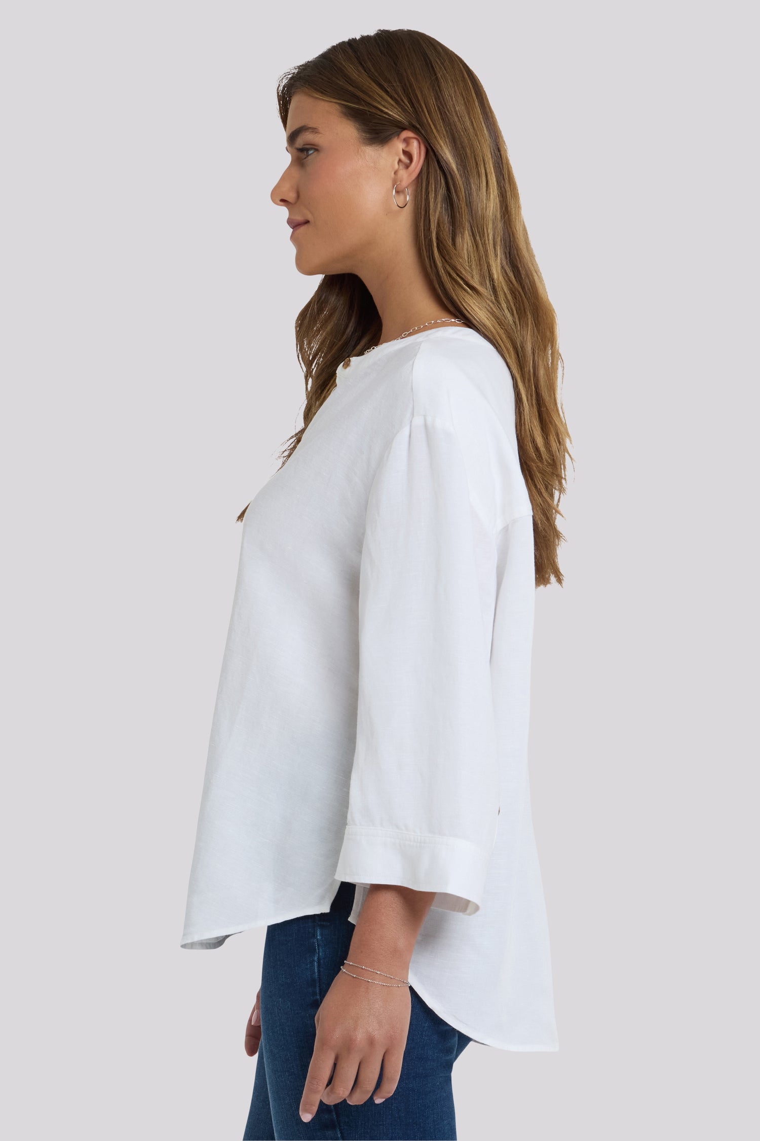 Maggie Oversize Blouse In Linen - Optic White White | NYDJ