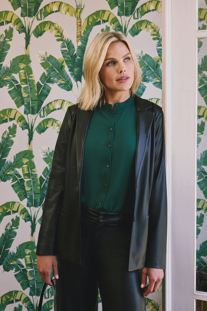 NYDJ Vegan Stretch Leather Classic Blazer Jacket Sculpt-Her™ Collection - Black