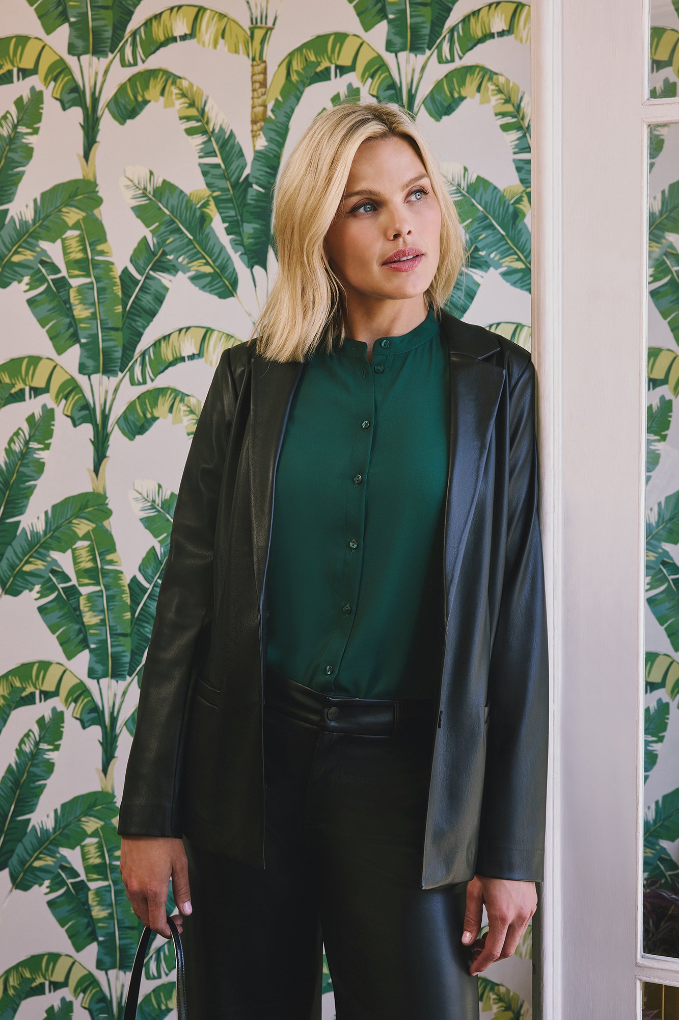 NYDJ Vegan Stretch Leather Classic Blazer Jacket Sculpt-Her™ Collection - Black