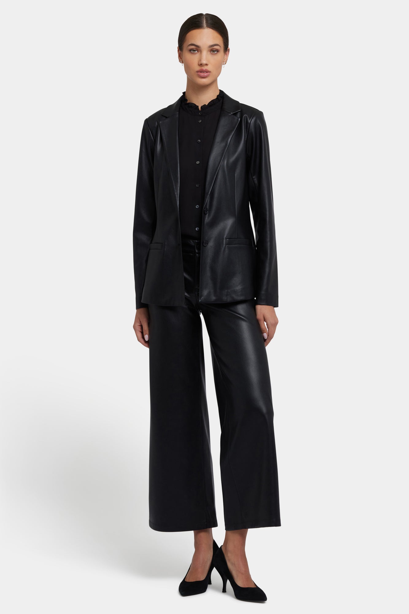 NYDJ Vegan Stretch Leather Classic Blazer Jacket Sculpt-Her™ Collection - Black