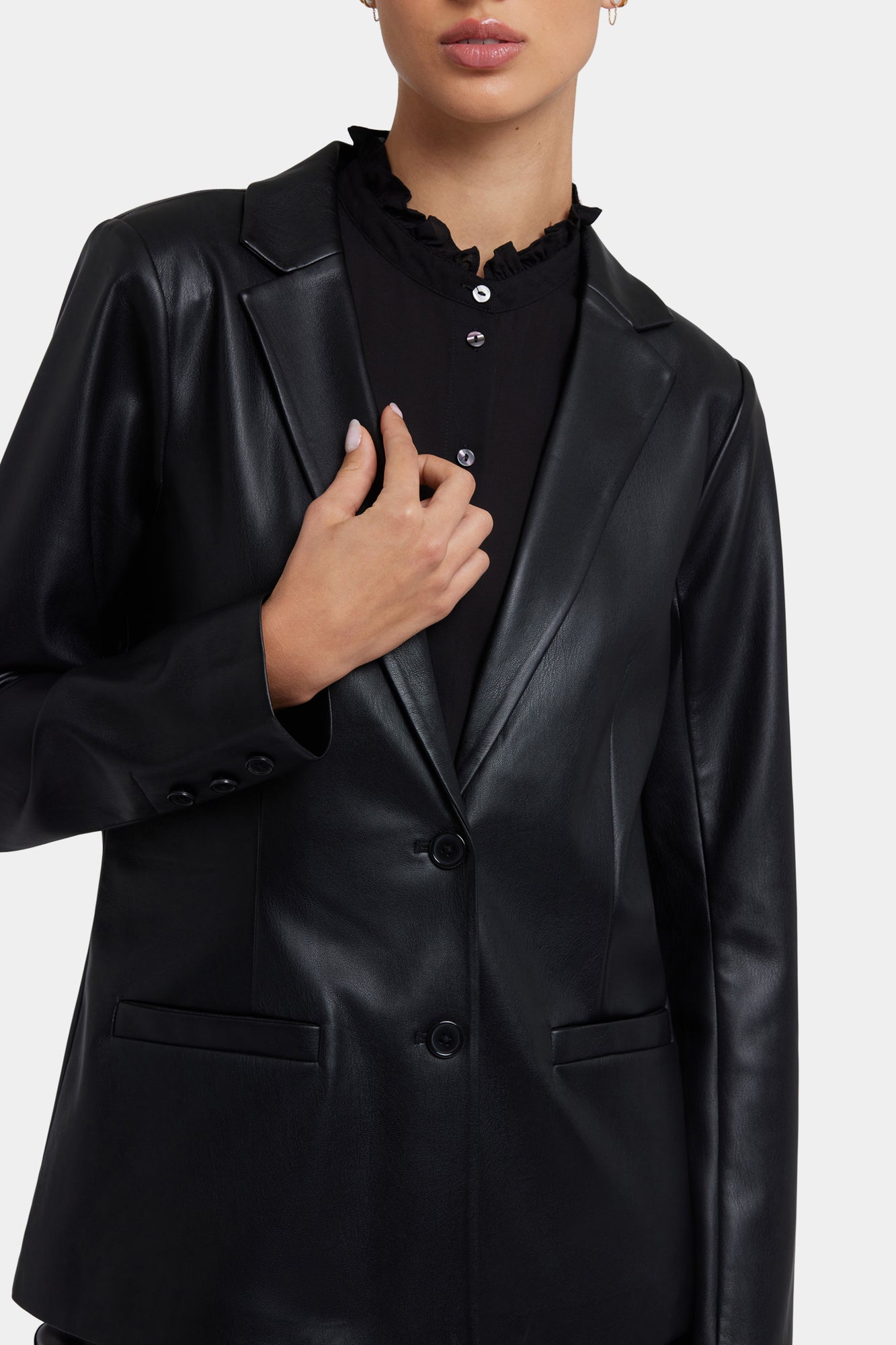 NYDJ Vegan Stretch Leather Classic Blazer Jacket Sculpt-Her™ Collection - Black