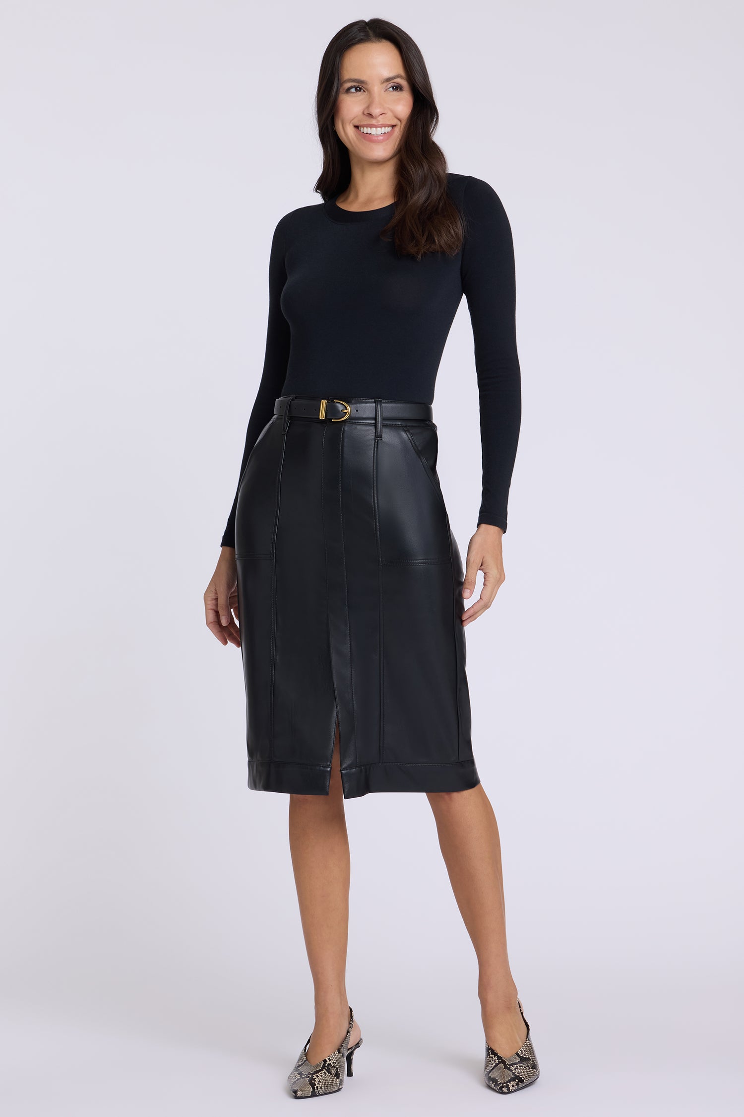 Vegan Stretch Leather Utility Skirt - Black Black | NYDJ