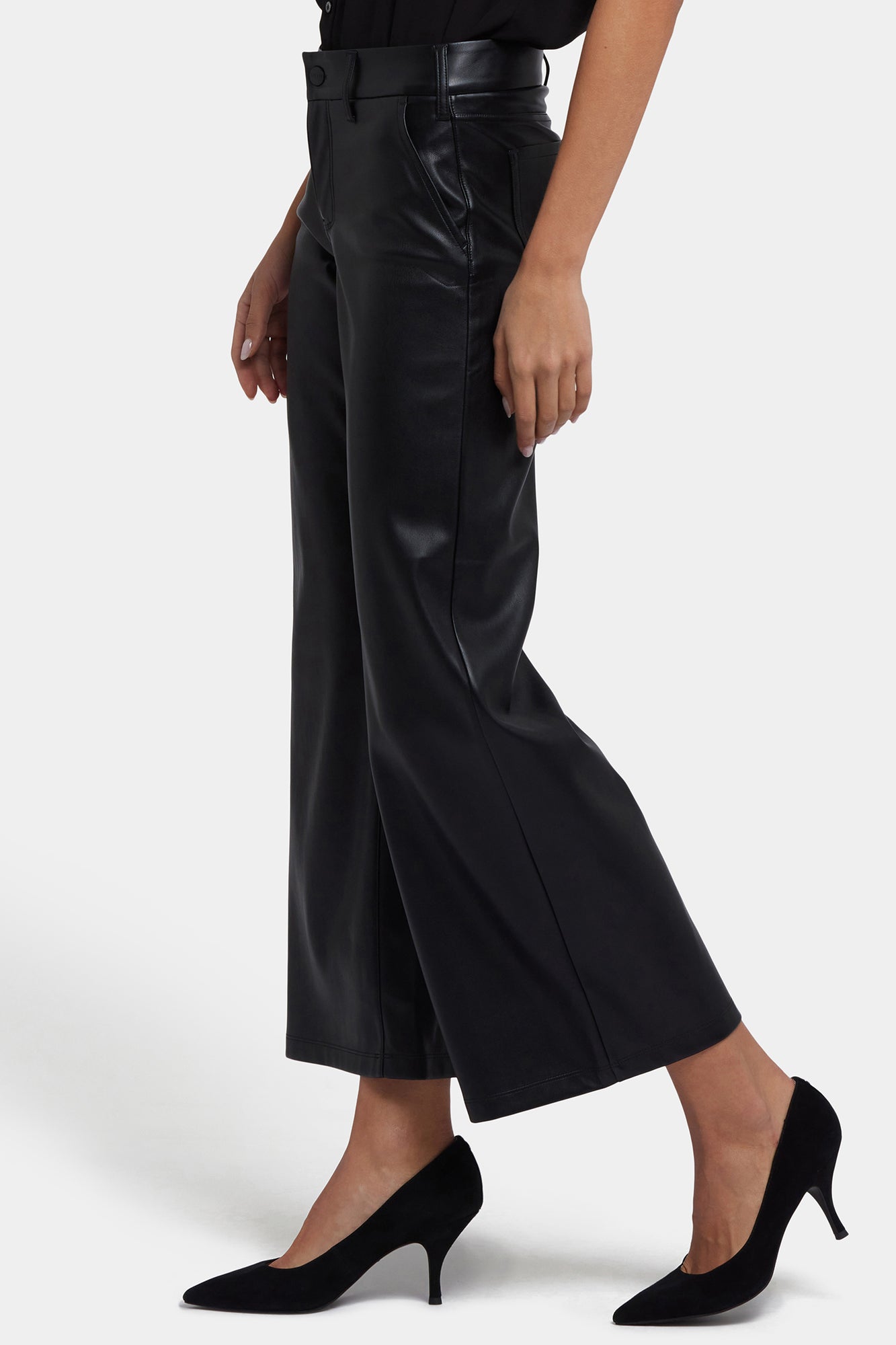 NYDJ Vegan Stretch Leather Wide Leg Trouser Pants Sculpt-Her™ Collection - Black