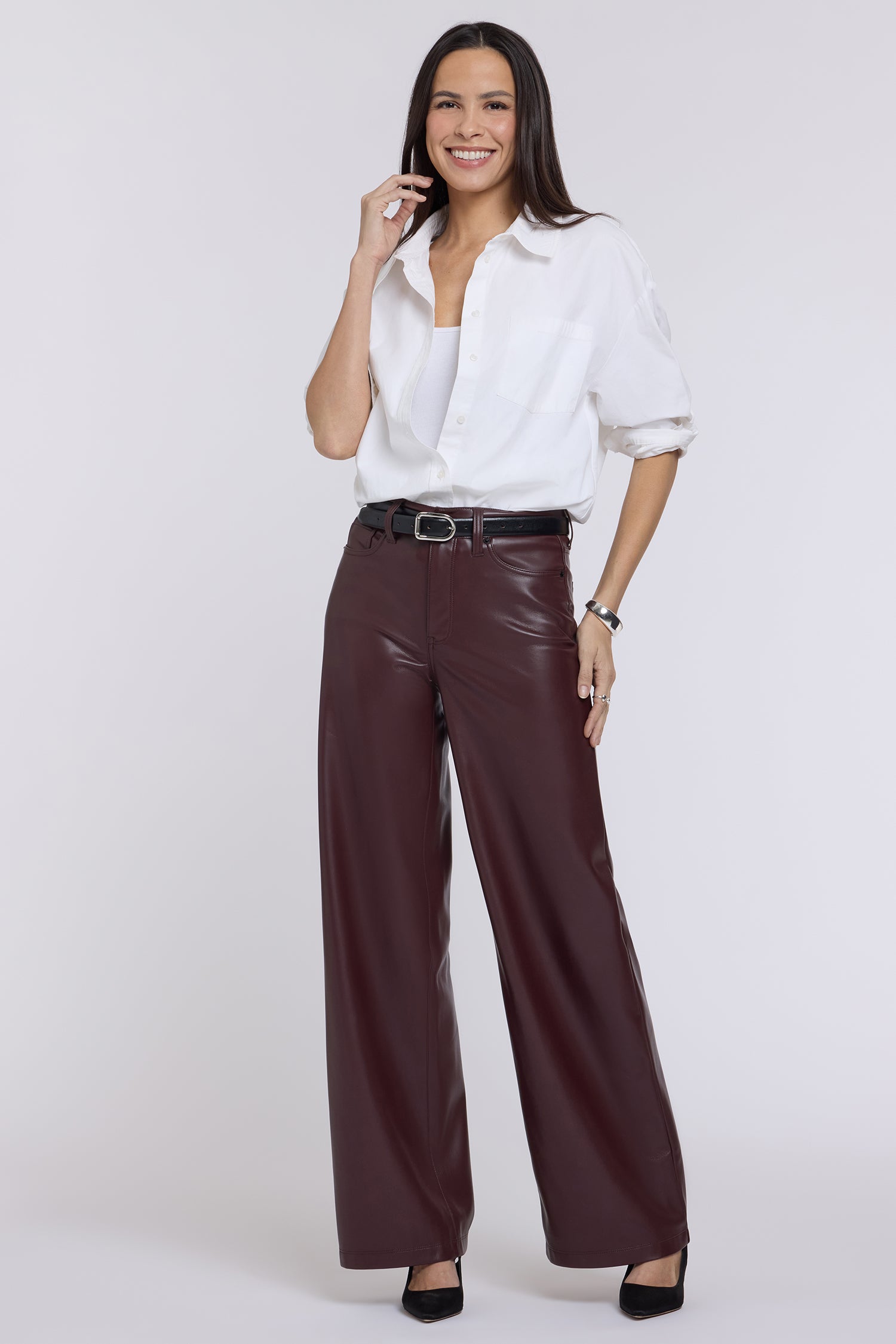 Vegan Stretch Leather Teresa Wide Leg Pants Sculpt-Her™ Collection
