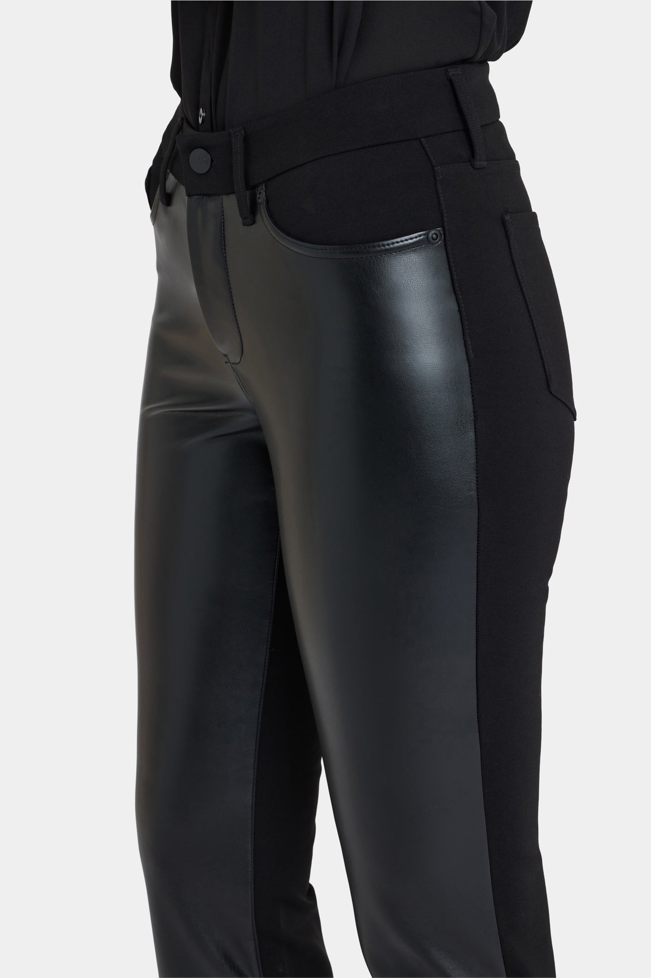 NYDJ Vegan Leather And Ponte Marilyn Straight Pants Sculpt-Her™ Collection - Black