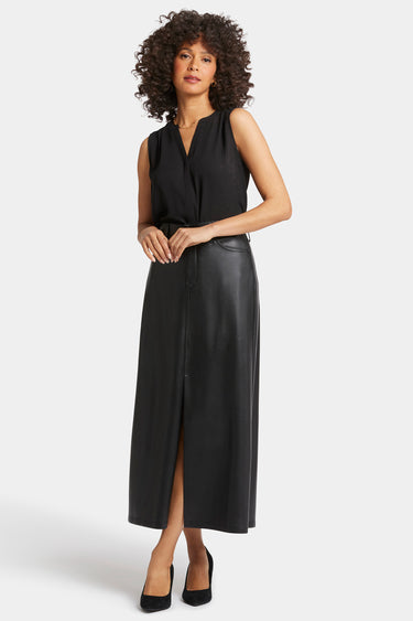NYDJ Vegan Stretch Leather High Rise Long Skirt Sculpt-Her™ Collection - Black