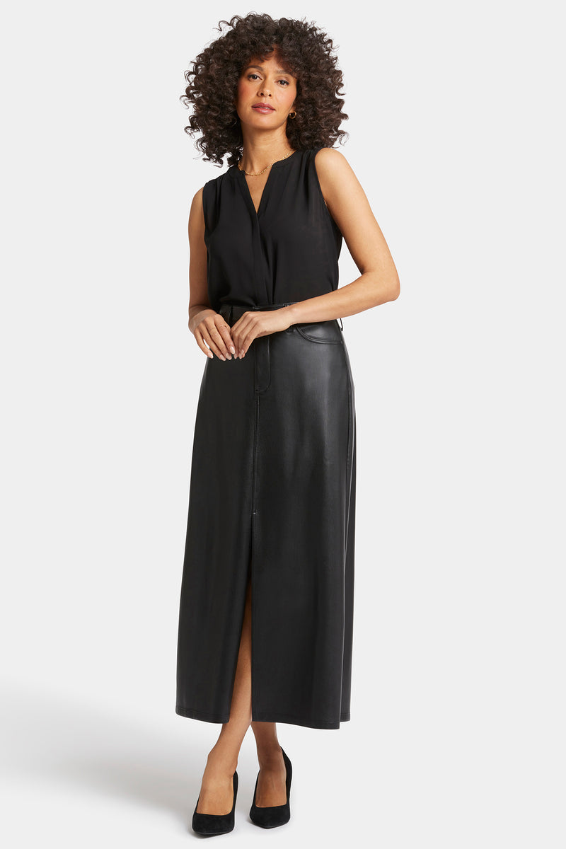 NYDJ Vegan Stretch Leather High Rise Long Skirt Sculpt-Her™ Collection - Black