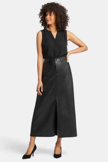 NYDJ Vegan Stretch Leather High Rise Long Skirt Sculpt-Her™ Collection - Black