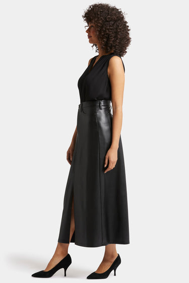 NYDJ Vegan Stretch Leather High Rise Long Skirt Sculpt-Her™ Collection - Black