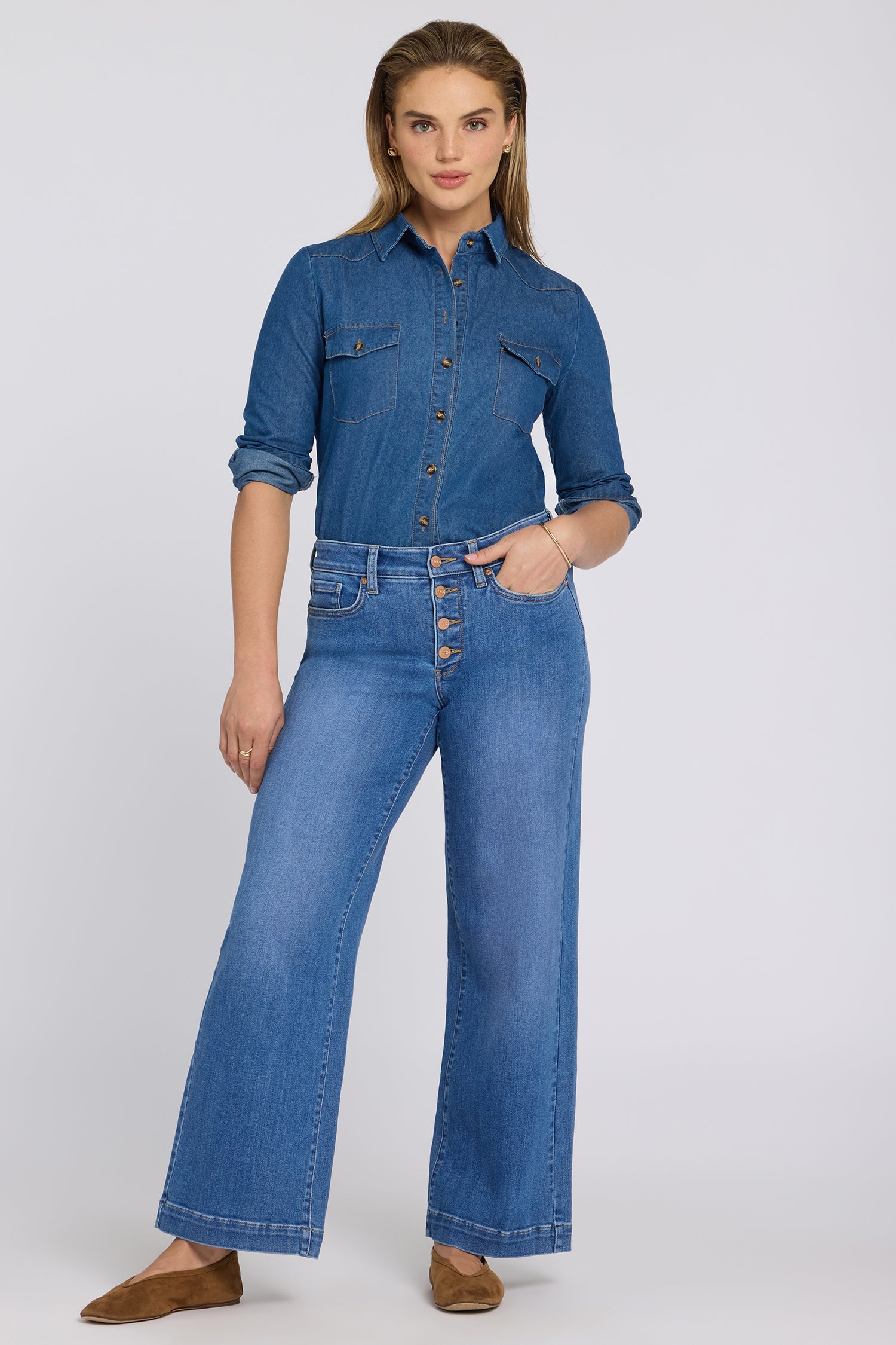 Teresa Wide Leg Jeans With Exposed Button Fly And 31