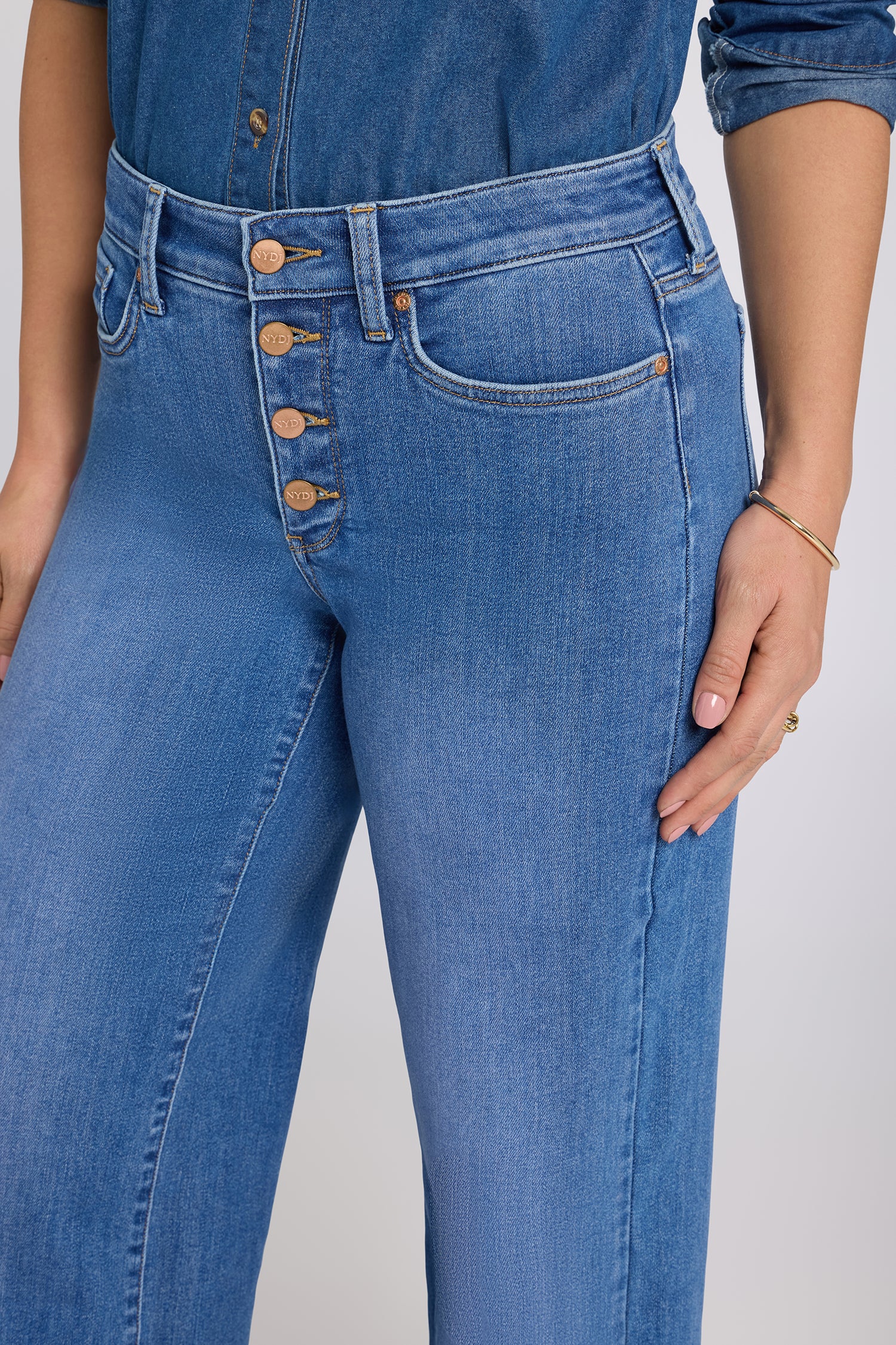 Teresa Wide Leg Jeans With Exposed Button Fly And 31
