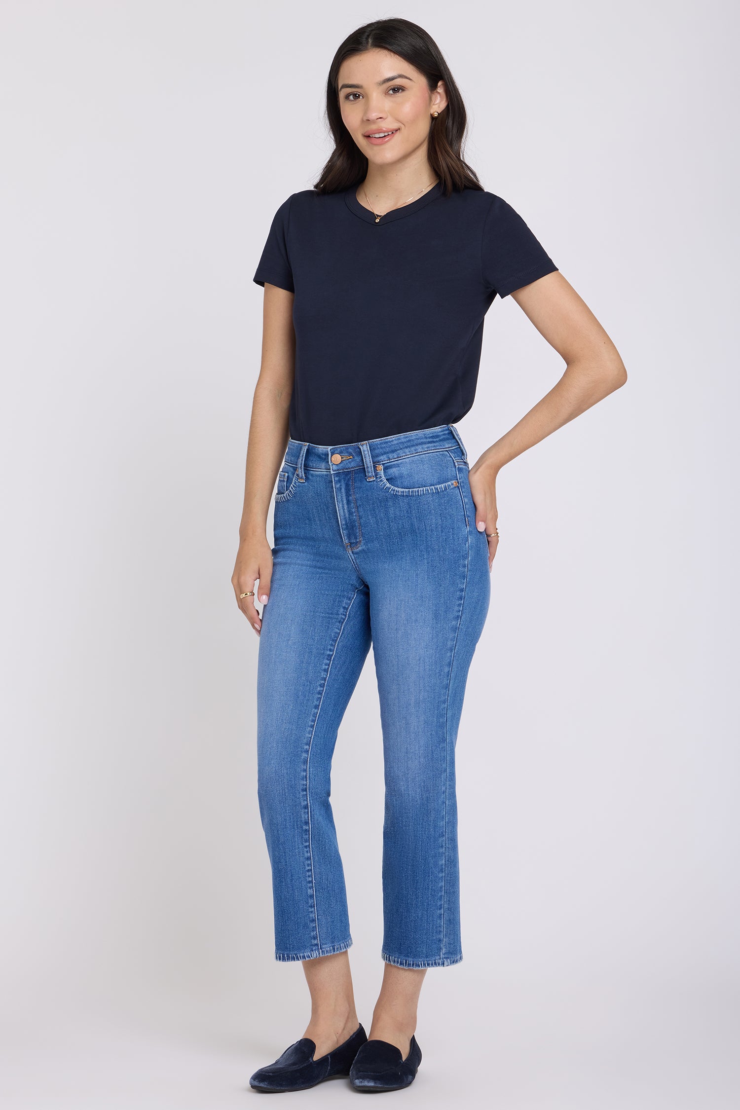 Marilyn Straight Ankle Jeans With Blanket Stitching - Blue