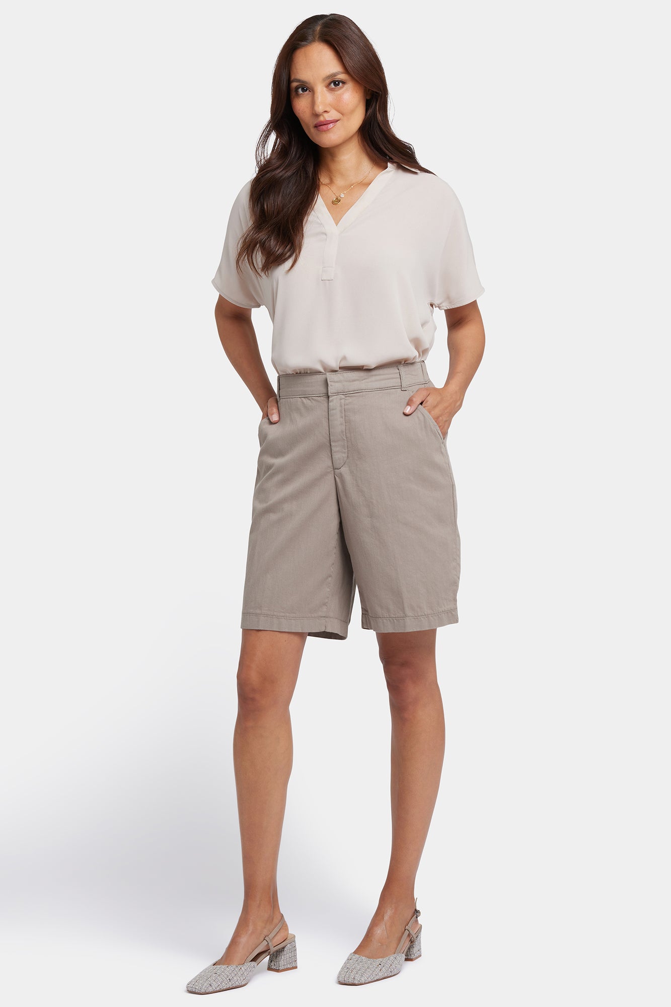NYDJ Relaxed Bermuda Shorts With High Rise And Stretch Back Waistband - Saddlewood