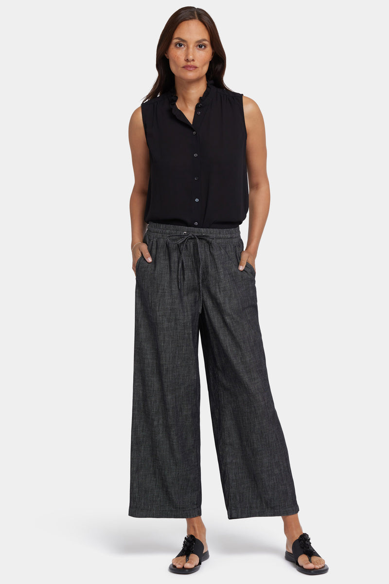 NYDJ Jayne Pull-On Wide Leg Ankle Pants - Black Rinse