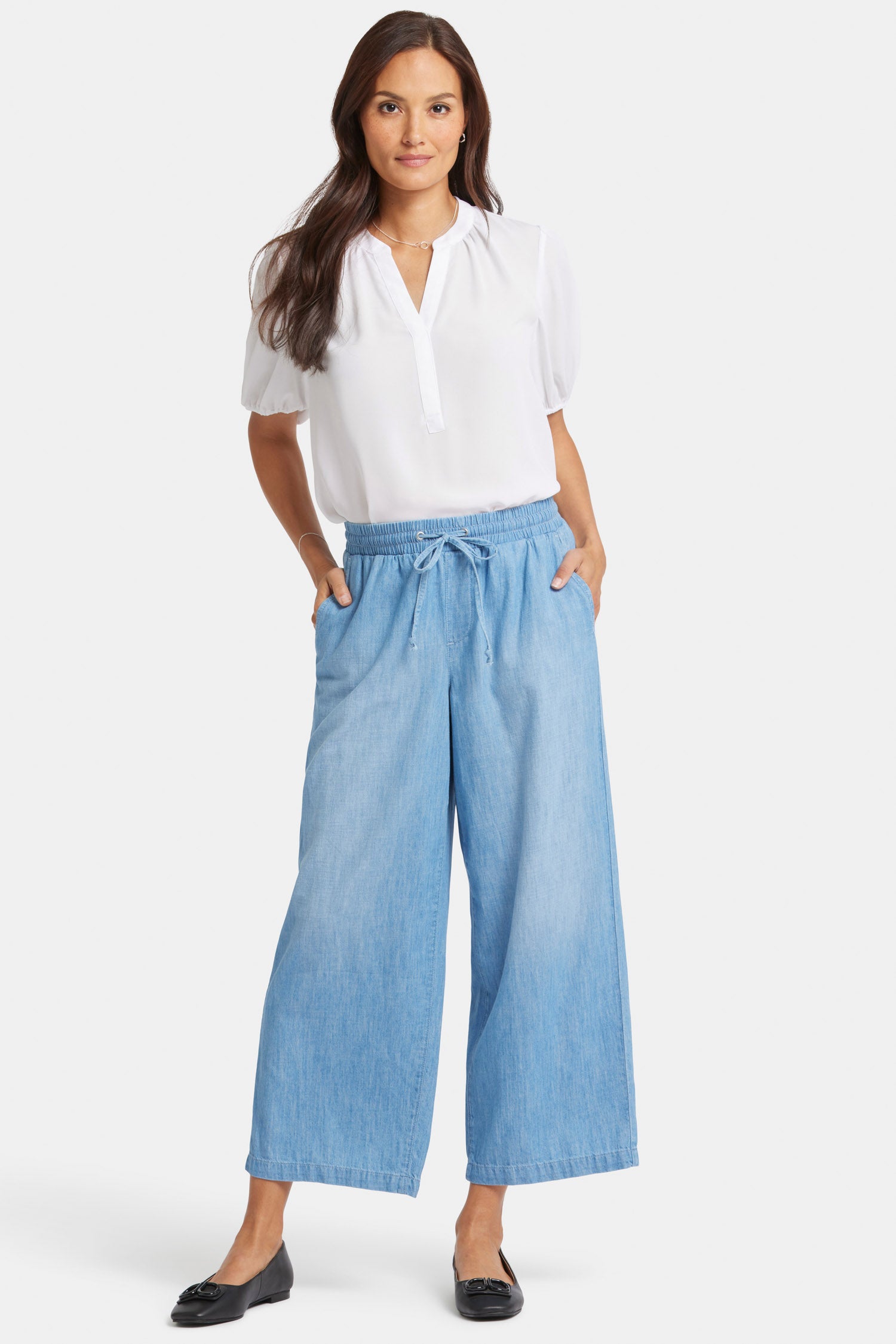 Jayne Wide Leg Ankle Pull-On Pants With High Rise - Riviera Sky