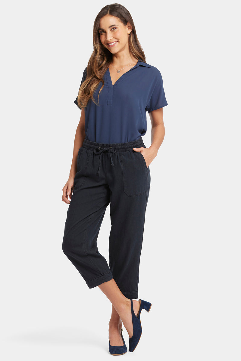 NYDJ Relaxed Drawstring Cargo Pull-On Pants - Overdye Black