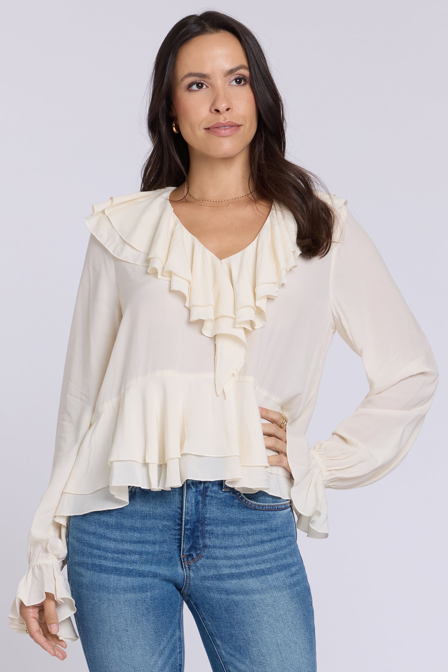 Ruffle Blouse - Ivory White | NYDJ